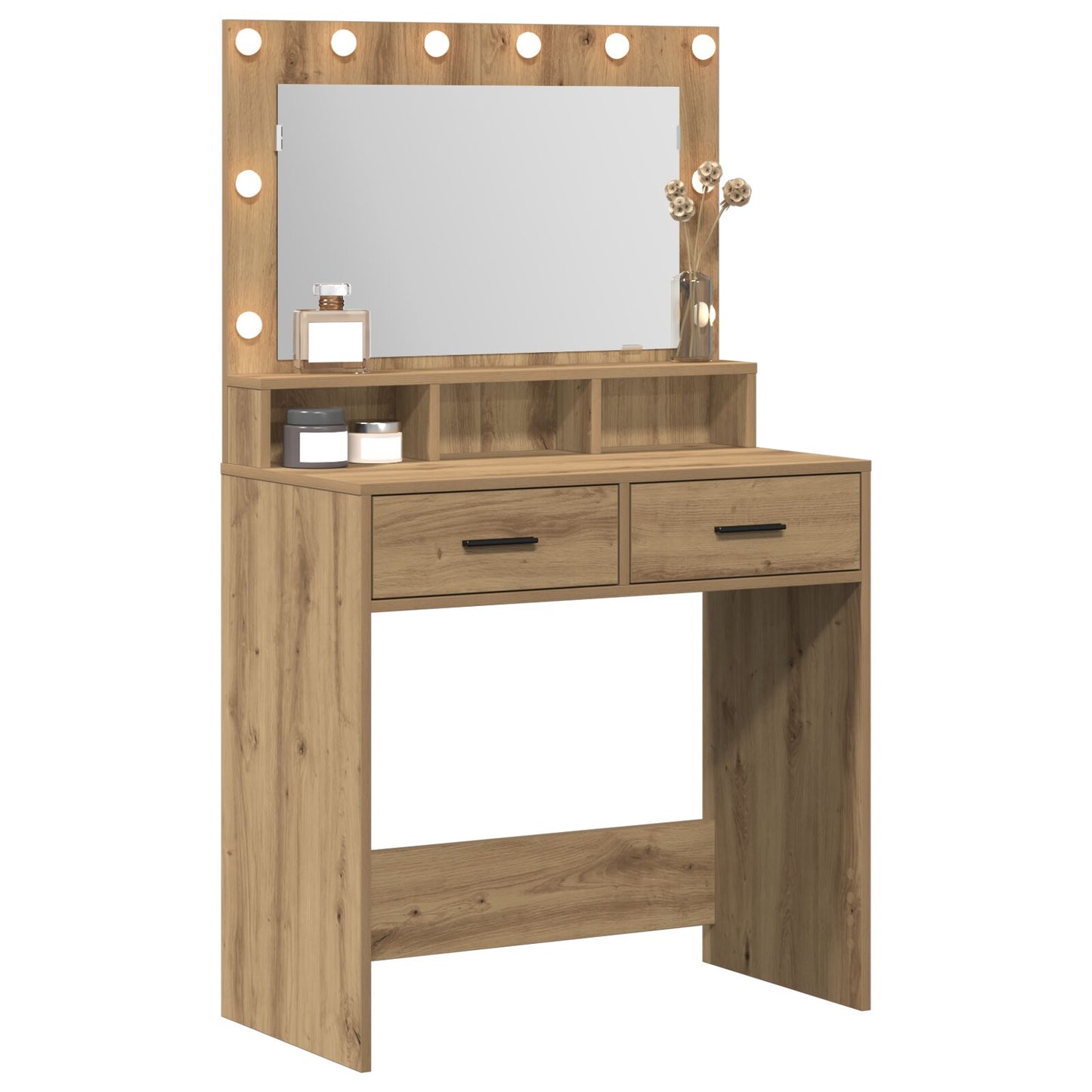 Sminkbord med LED-lampor i Artisan Ek, 79x41x135 cm