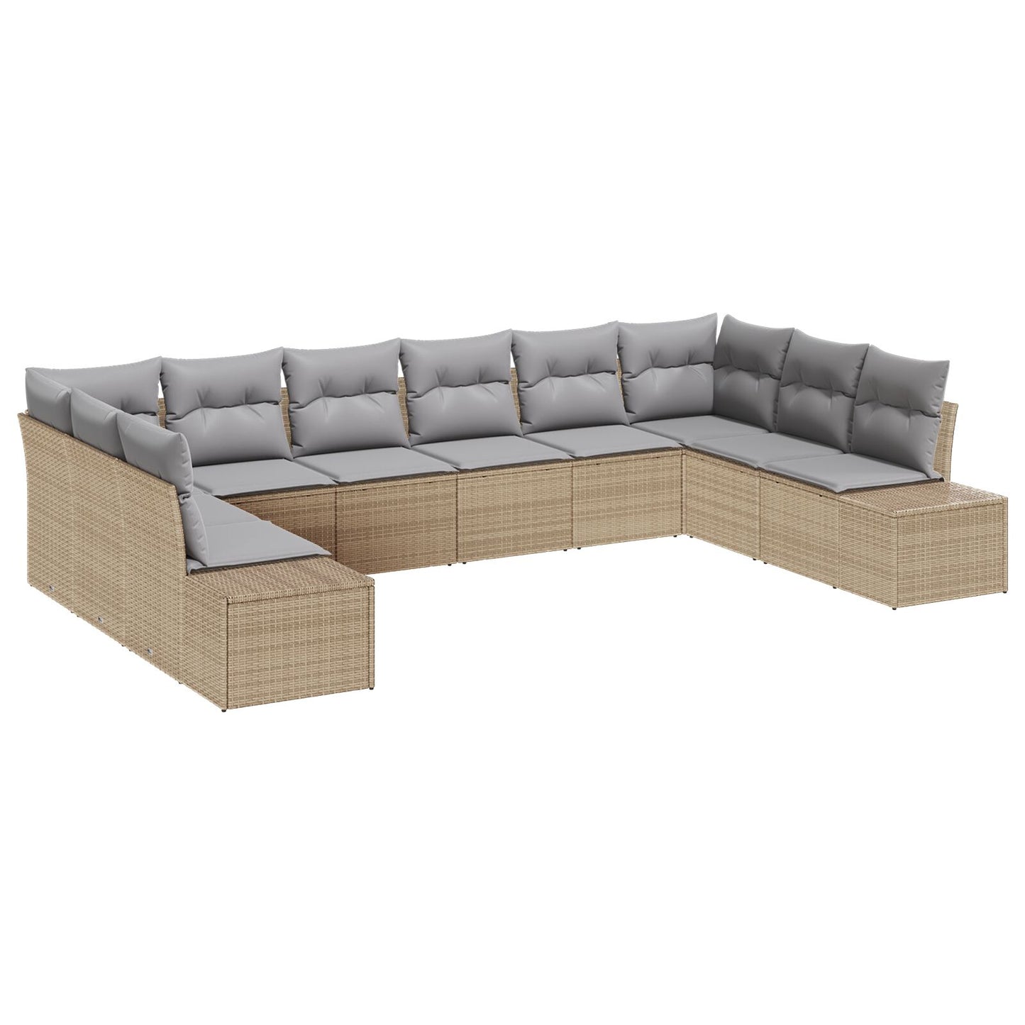 10-delat trädgårdsoffset med kuddar Beige Poly Rattan