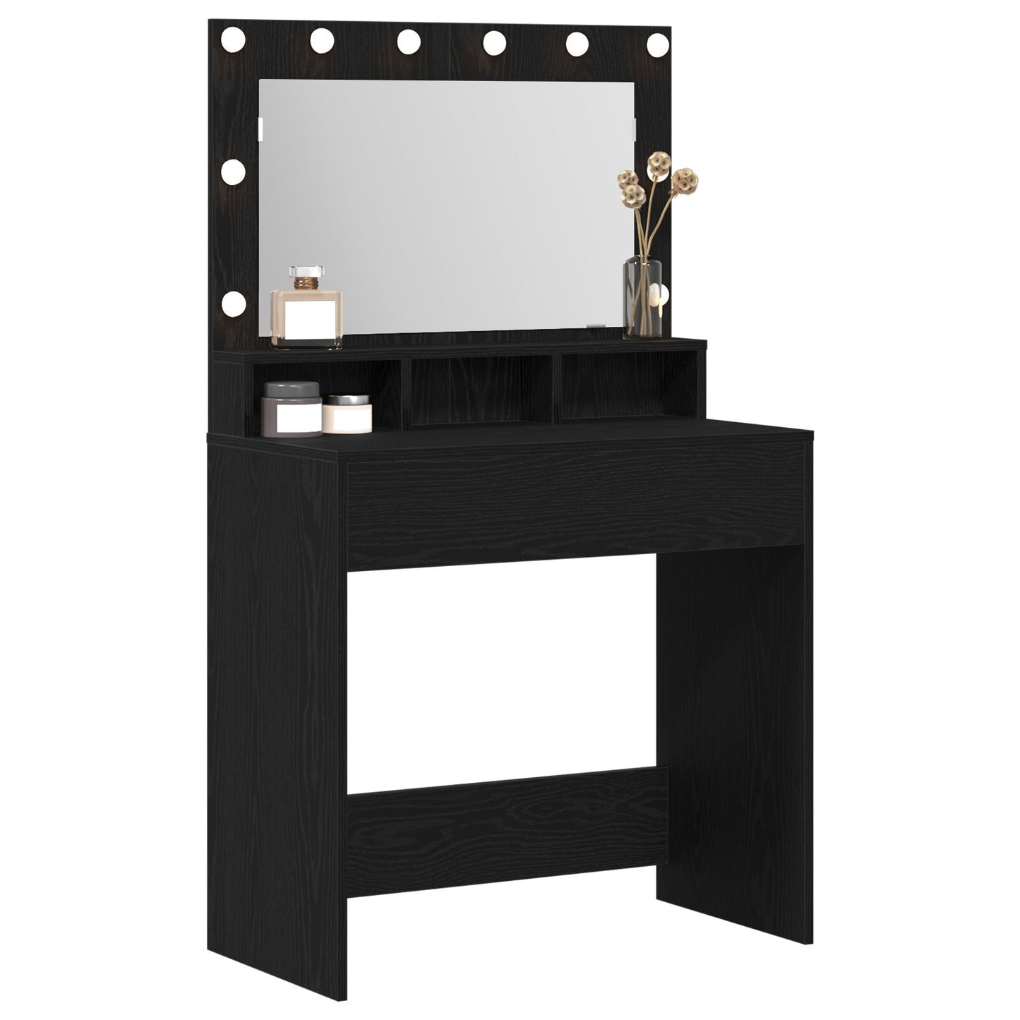 Sminkbord med LED-ljus Svart Ek 79x41x135 cm