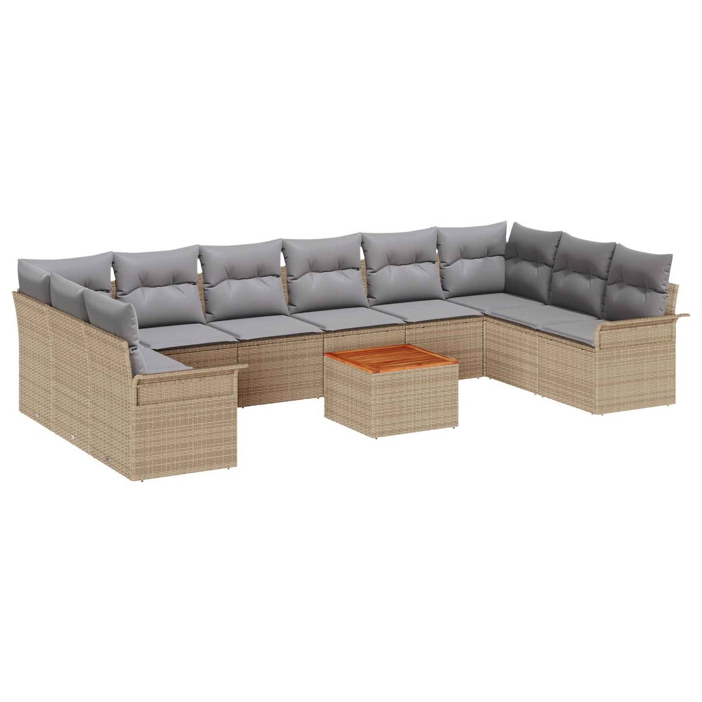 11 Delars Trädgårdssoffa Set med Kuddar Beige Poly Rattan Acacia
