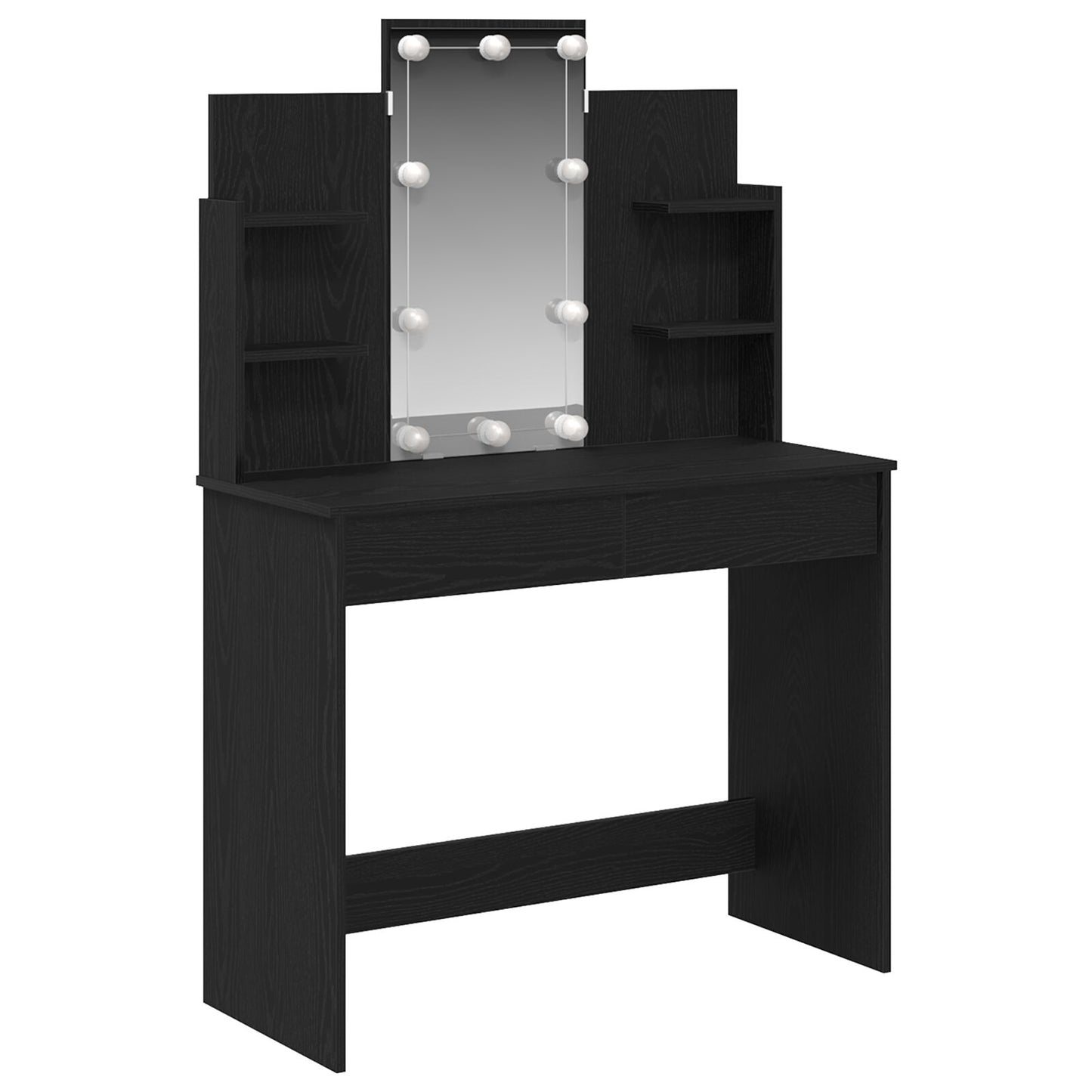 Sminkbord med LED-lampor Svart Ek 96x40x142 cm