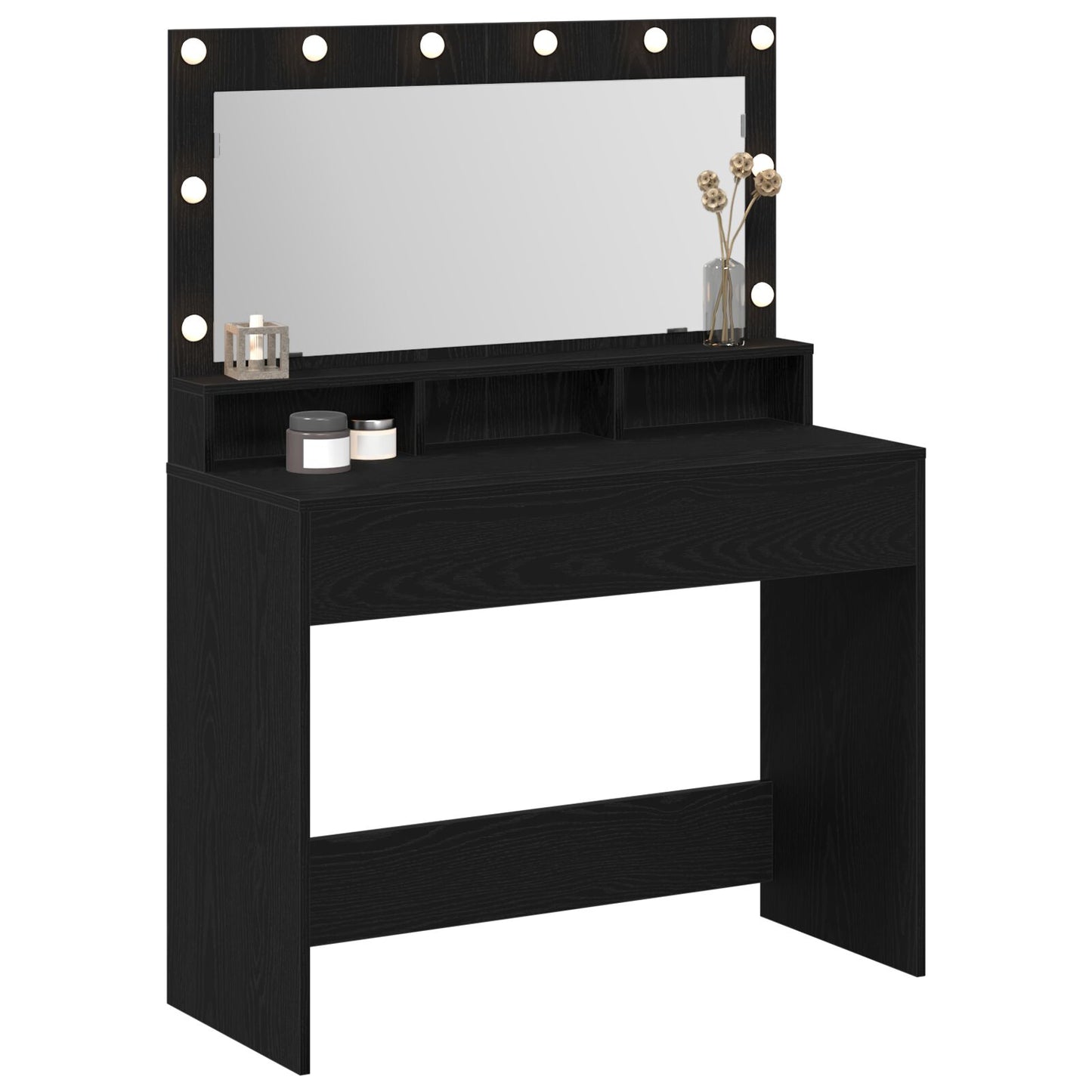 Sminkbord med LED-lampor, Svart Ek, 100x41x135 cm