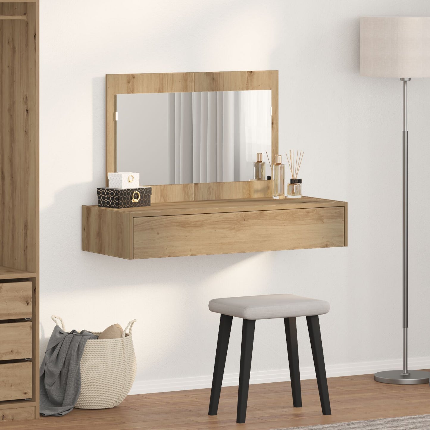 Väggmonterat Sminkbord Ek 100x40x70 cm