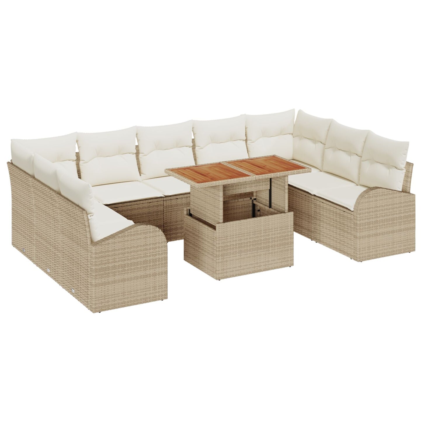 10-delad trädgårdsdining set med dynor Beige Polyrottera Akacia