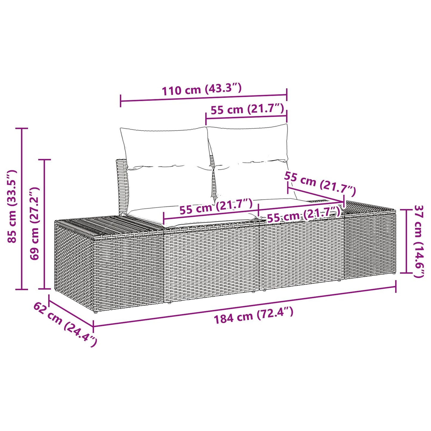 11-delad trädgårdsoff set med kuddar beige poly rattan