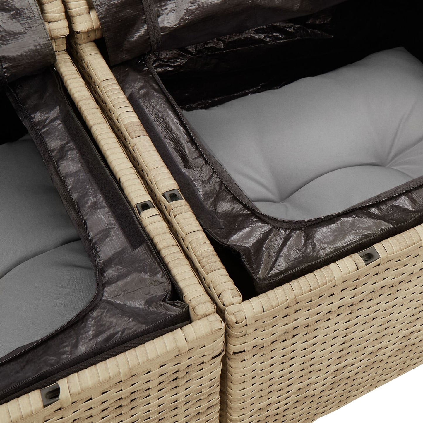 10-delars trädgårdsoffagrupp med kuddar beige poly rotting