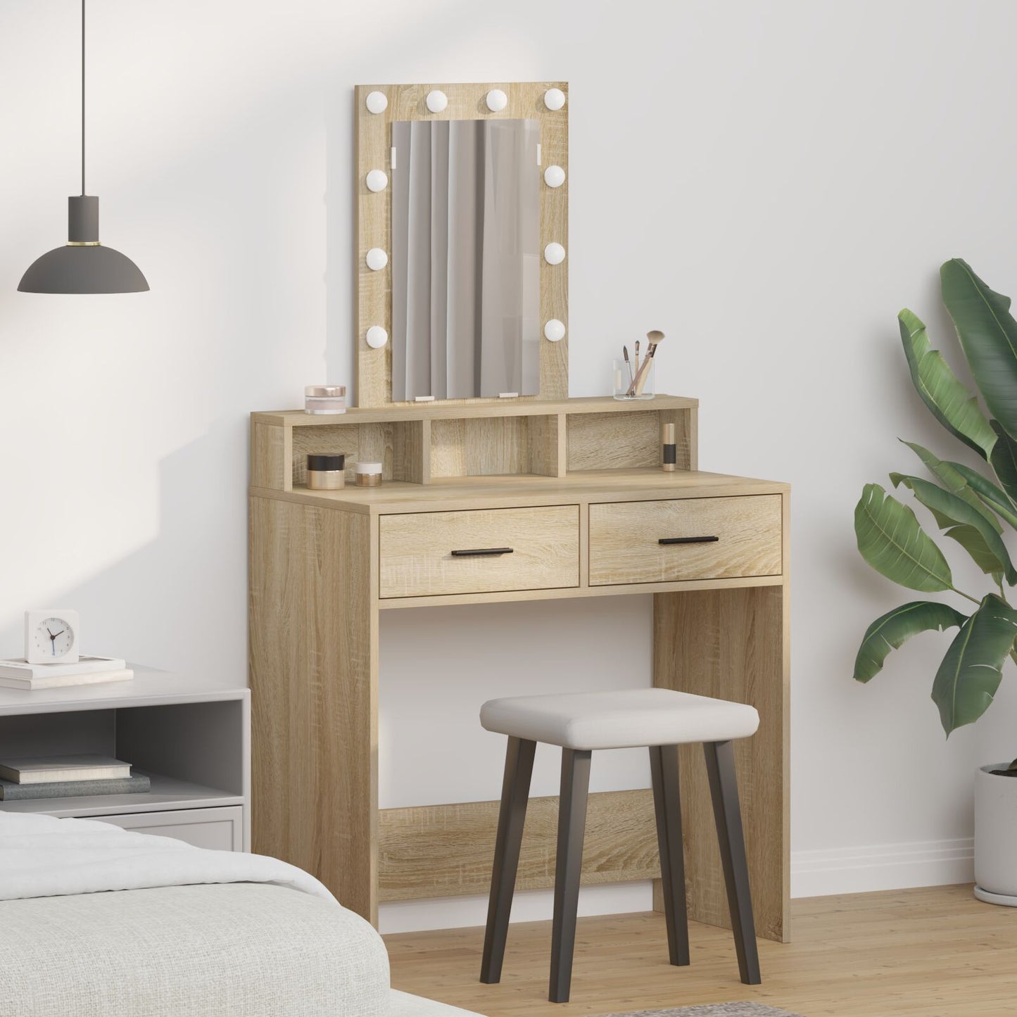 Sminkbord med LED-lampor Sonoma Eklik 79x41x140 cm