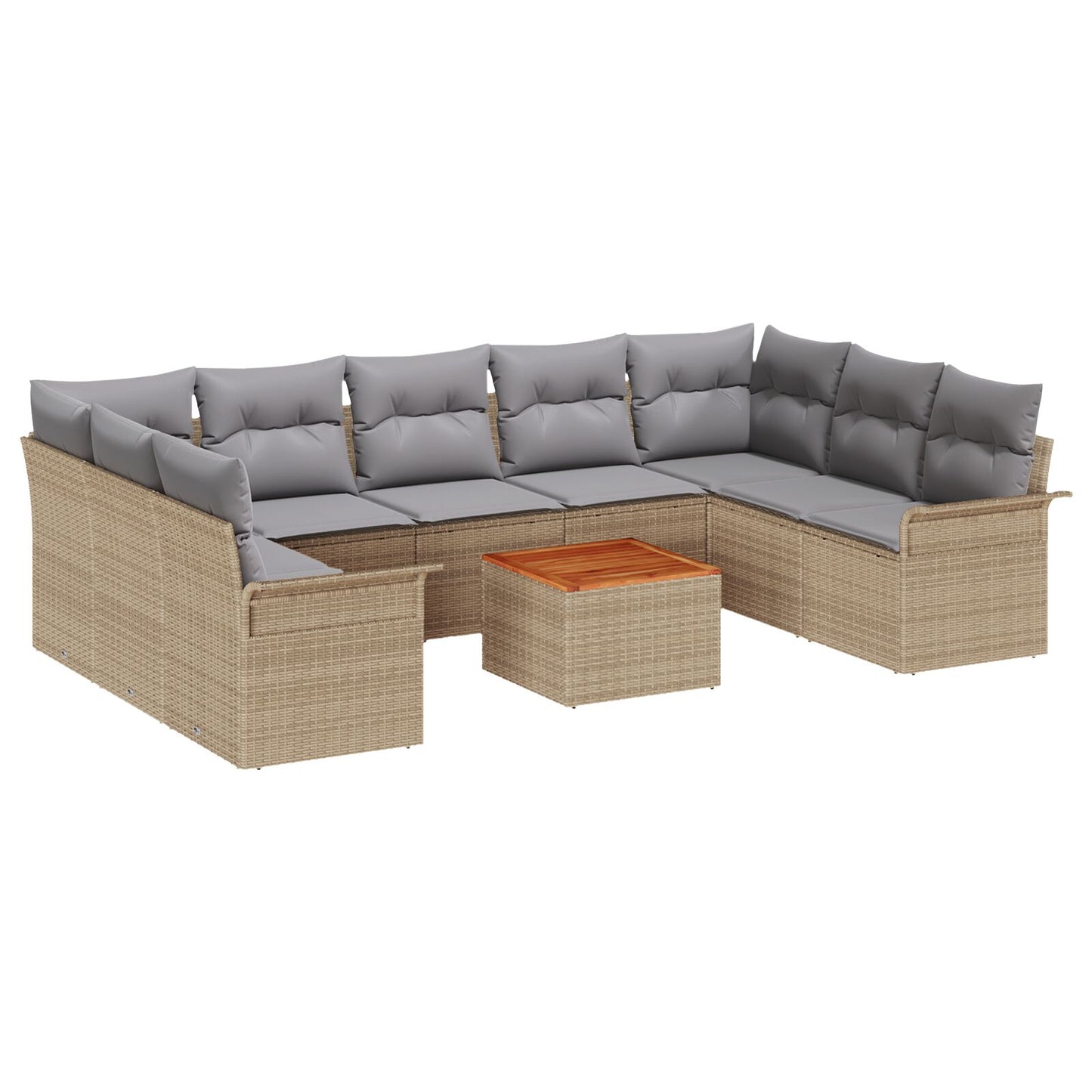 10 Delars Trädgårdsoff-set med kuddar Beige Poly Rattan Akacia