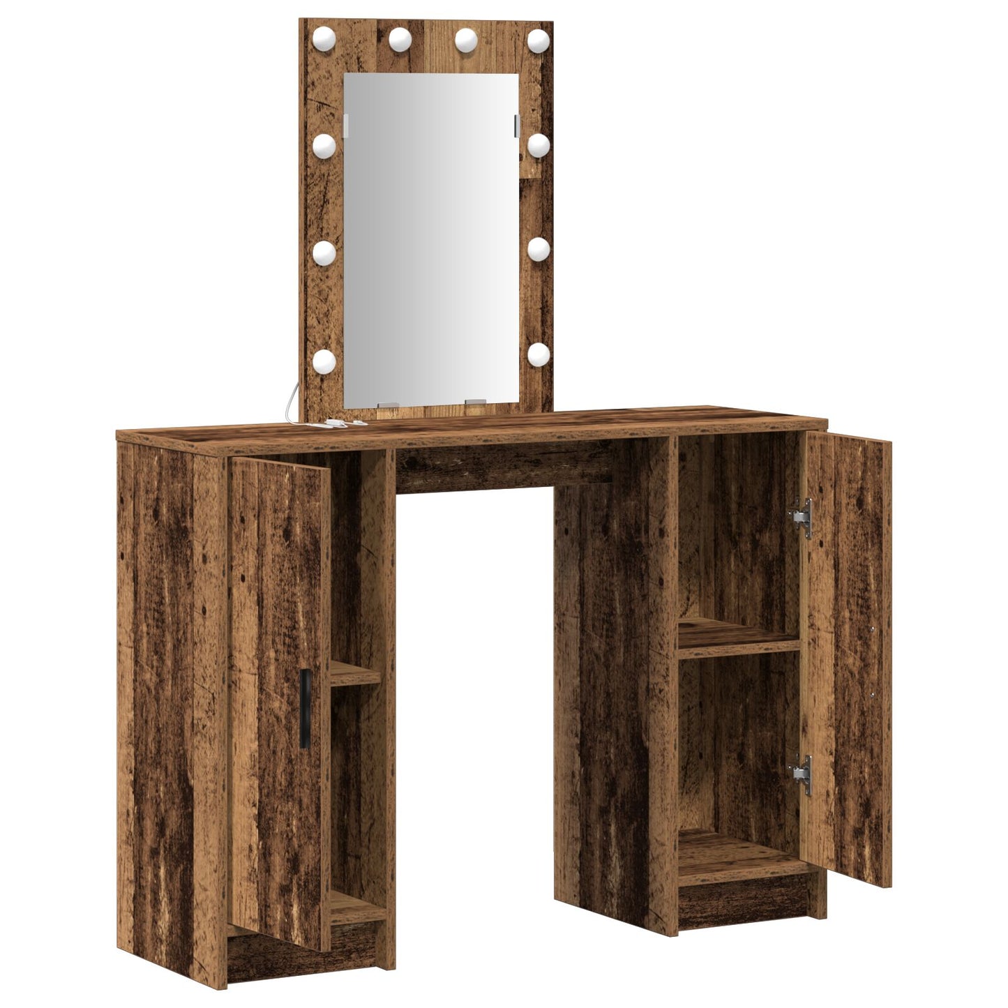 Sminkbord med LED-lampor Gamla Trä 102x33x135 cm