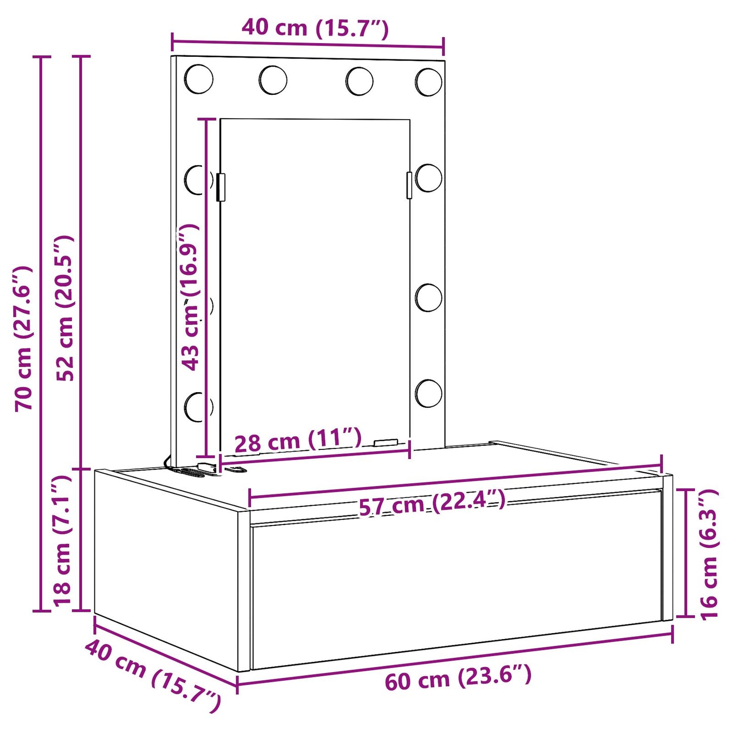 Väggmonterat Sminkbord med LED-lampor - Artisan Ek