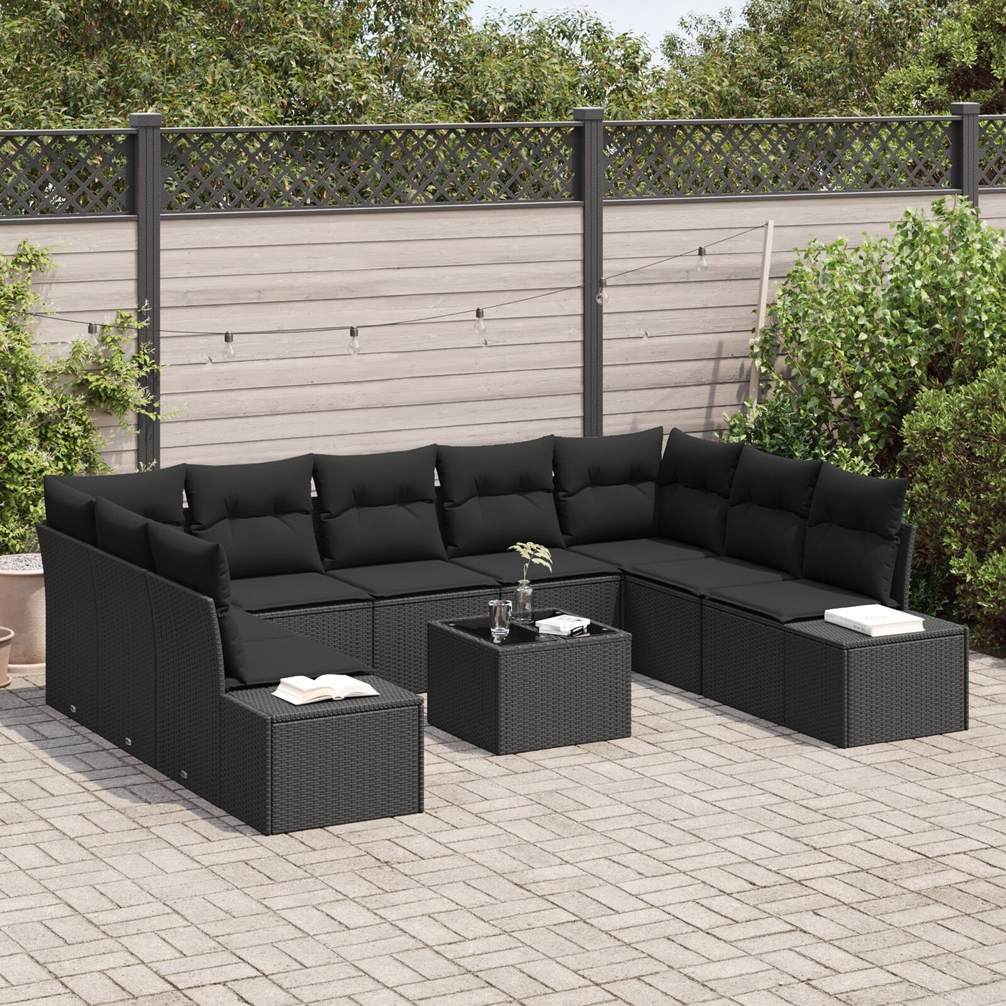 10-delars Trädgårdsoffset med kuddar Beige Poly-rattan