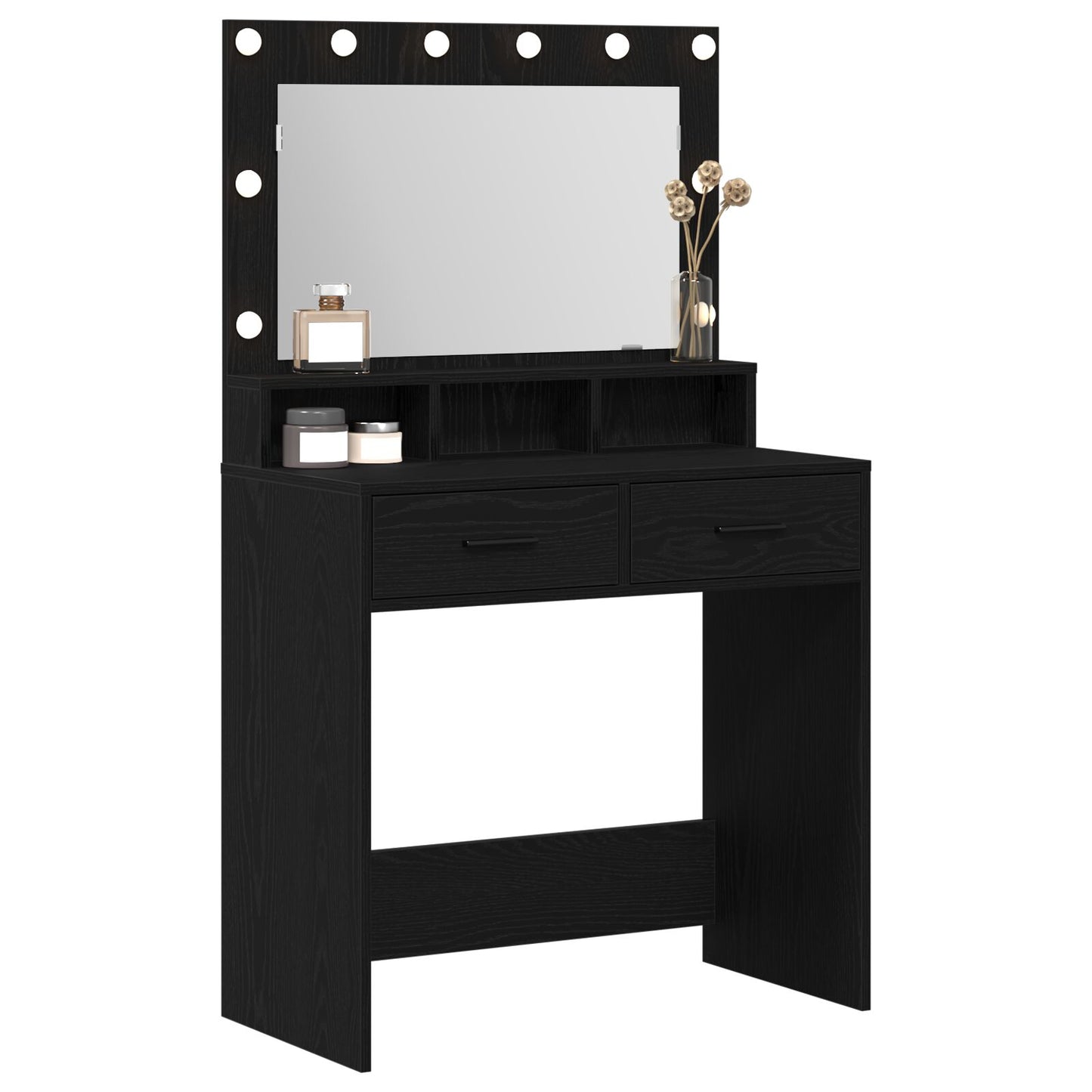 Sminkbord med LED-lampor - Svart Ek 79x41x135 cm