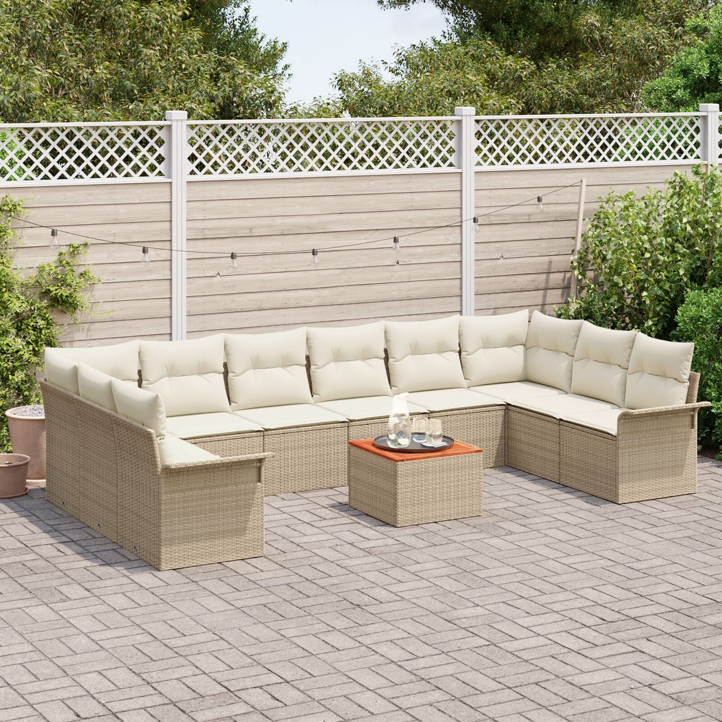 11-delars Trädgårdsoffa Set Med Kuddar Beige Poly Rattan Akacia