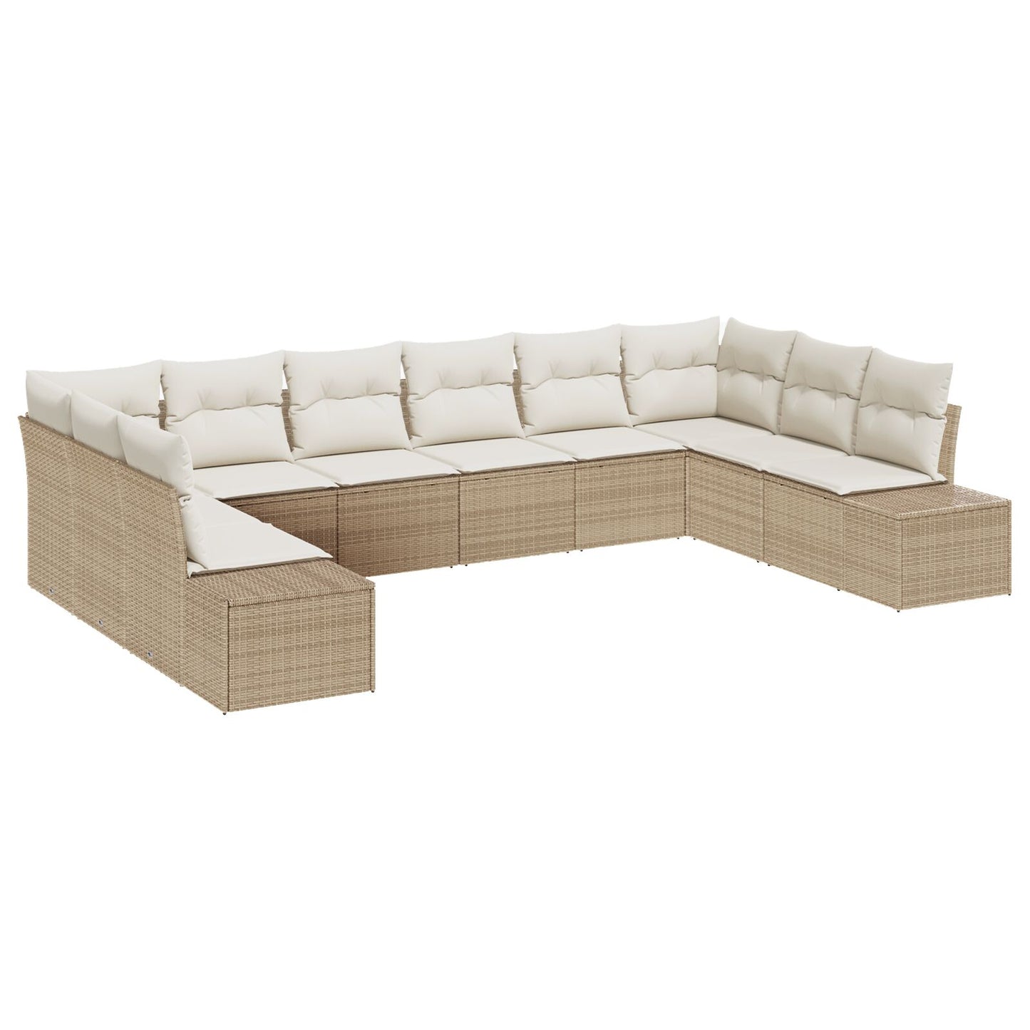 10-delars trädgårdsoffasett med kuddar Beige Poly Rattan