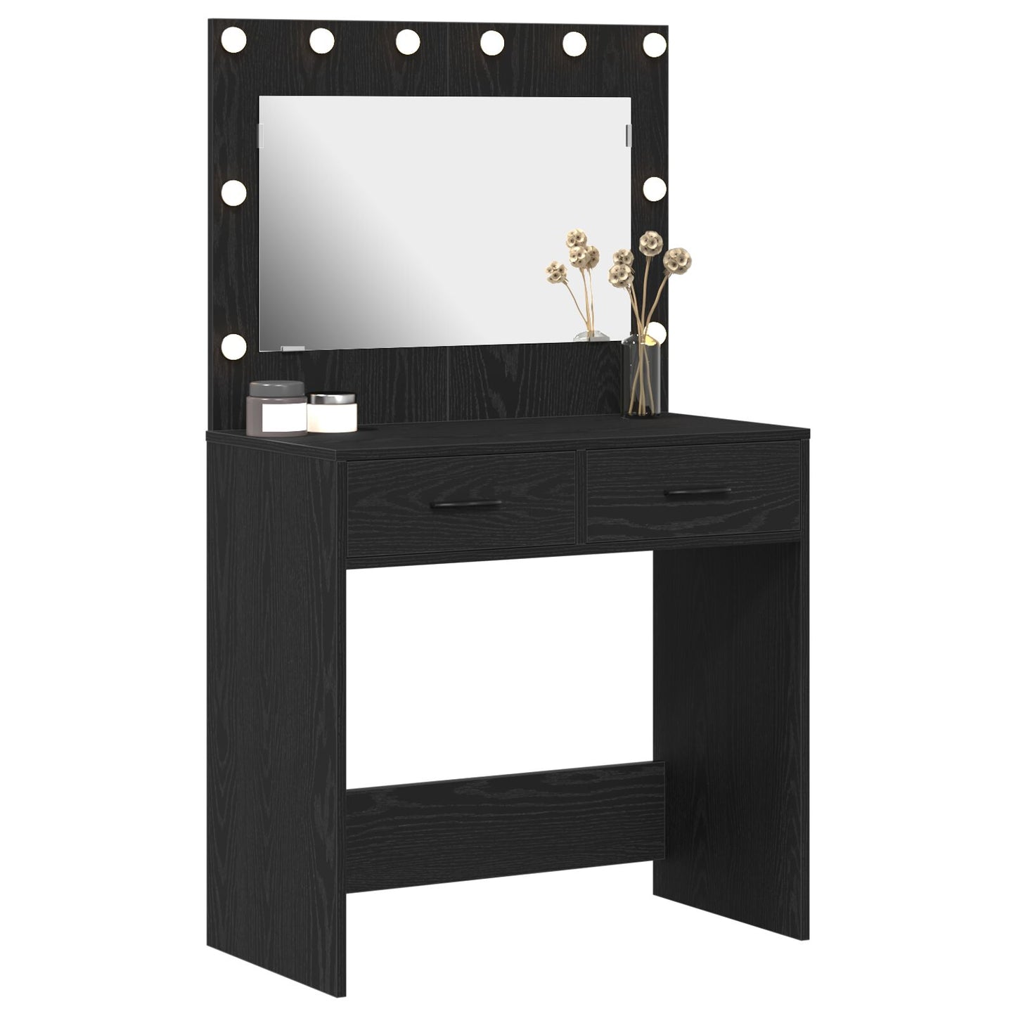 Sminkbord med LED-lampor, svart ek, 78,5x41x135 cm