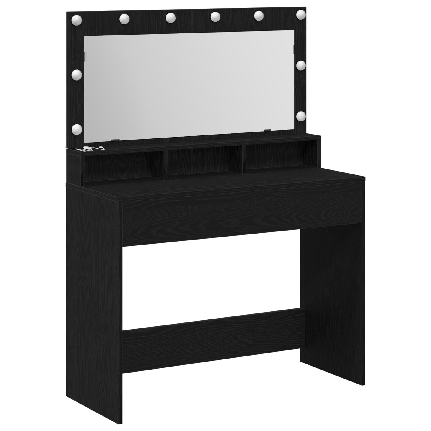 Sminkbord med LED-lampor, Svart Ek, 100x41x135 cm