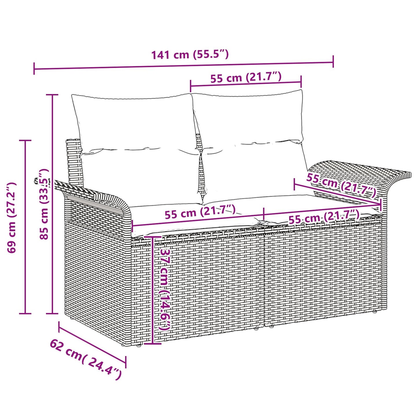 10 Delars Trädgårdsoff-set med kuddar Beige Poly Rattan Akacia
