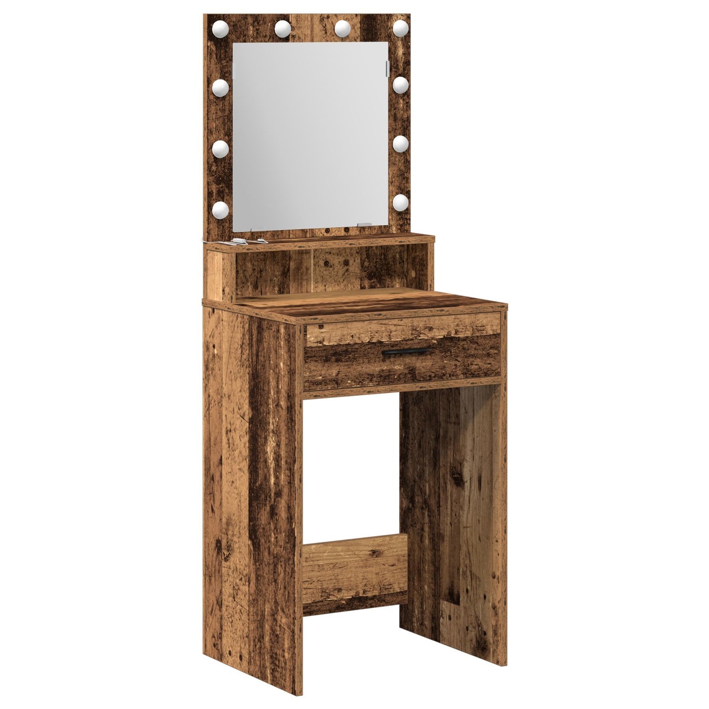 Sminkbord med LED-lampor i gammalt trä 50x41x135 cm