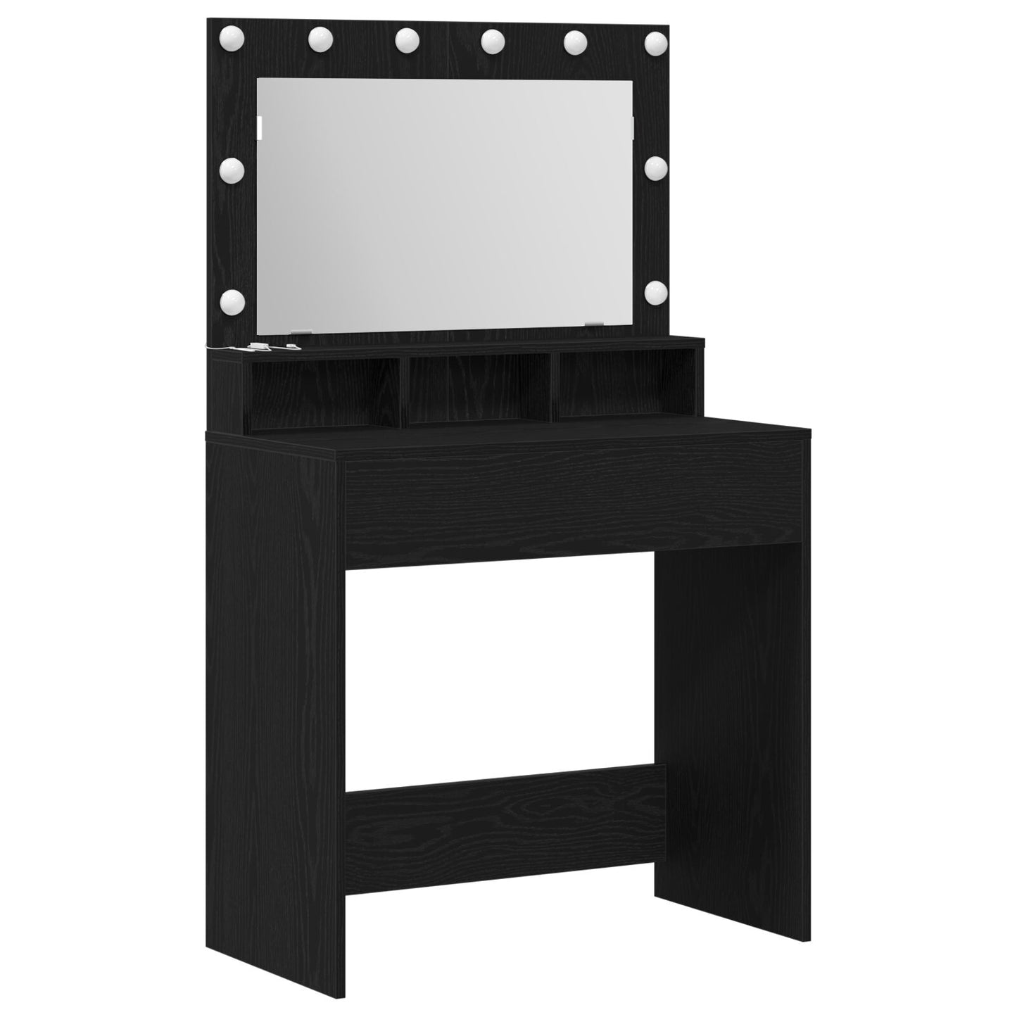 Sminkbord med LED-ljus Svart Ek 79x41x135 cm