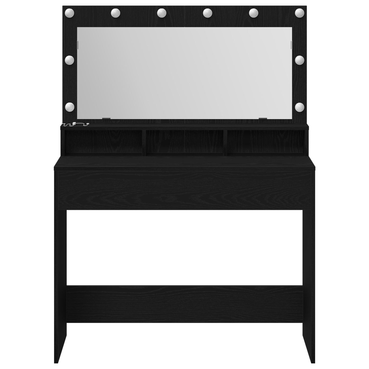 Sminkbord med LED-lampor, Svart Ek, 100x41x135 cm