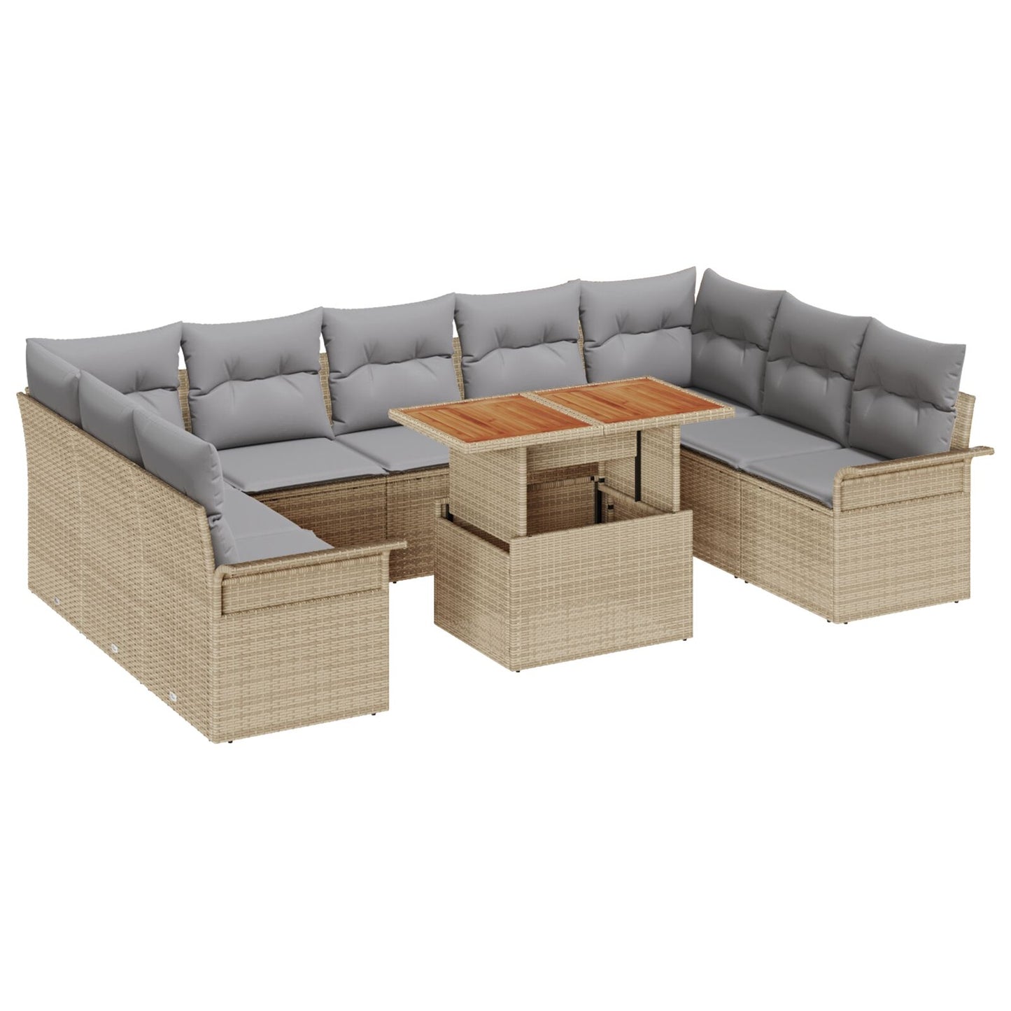 10-delat Trädgårdsmöbelset med Kuddar Beige Poly Rotting Akacia