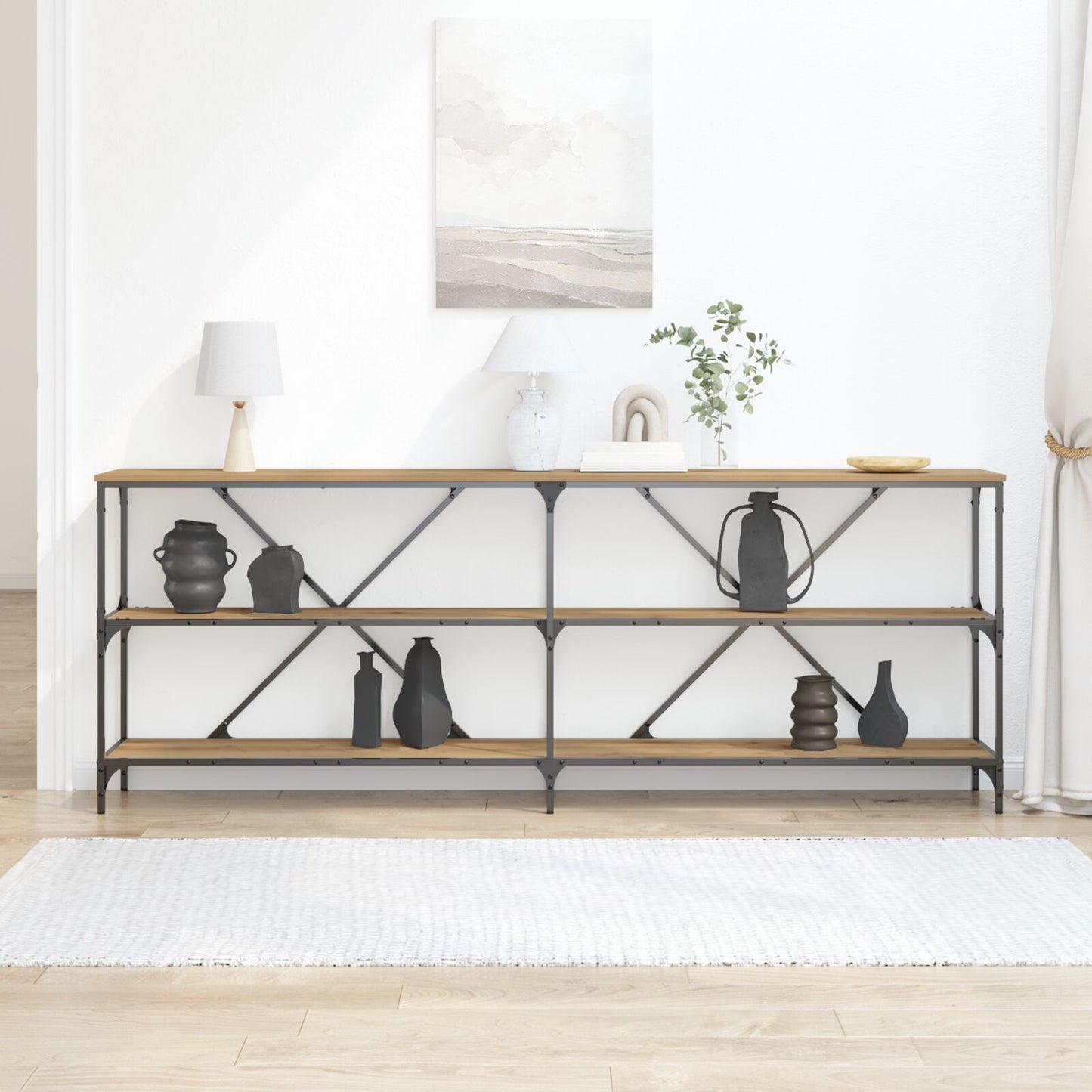 Konsolbord Artisan Ek 200x30x75 cm Konstruerat trä och Stål