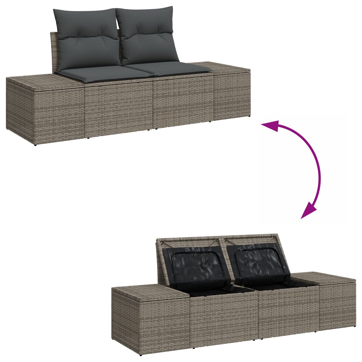 10 Delar Trädgårdsoff set med Kuddar Grå Poly Rattan