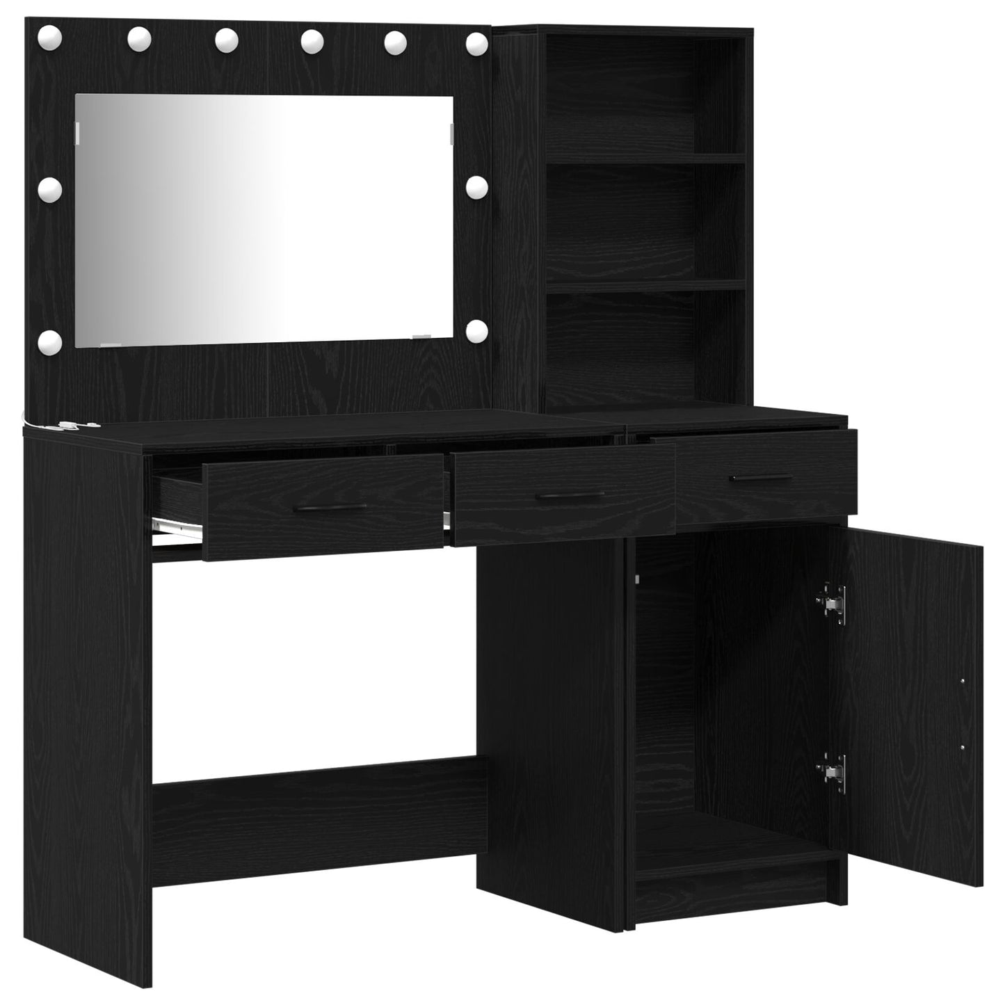 2 Delars Sminkbord Set med LED Svart Konstruerat Trä
