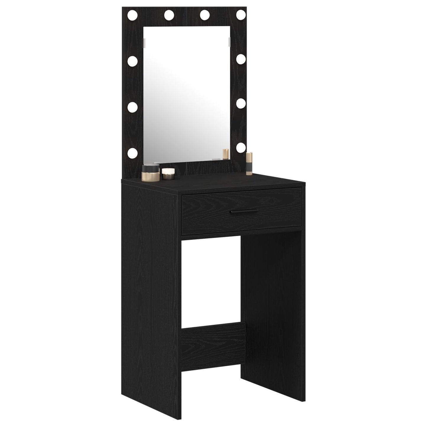 Sminkbord med LED-lampor Svart ek 50x41x135 cm