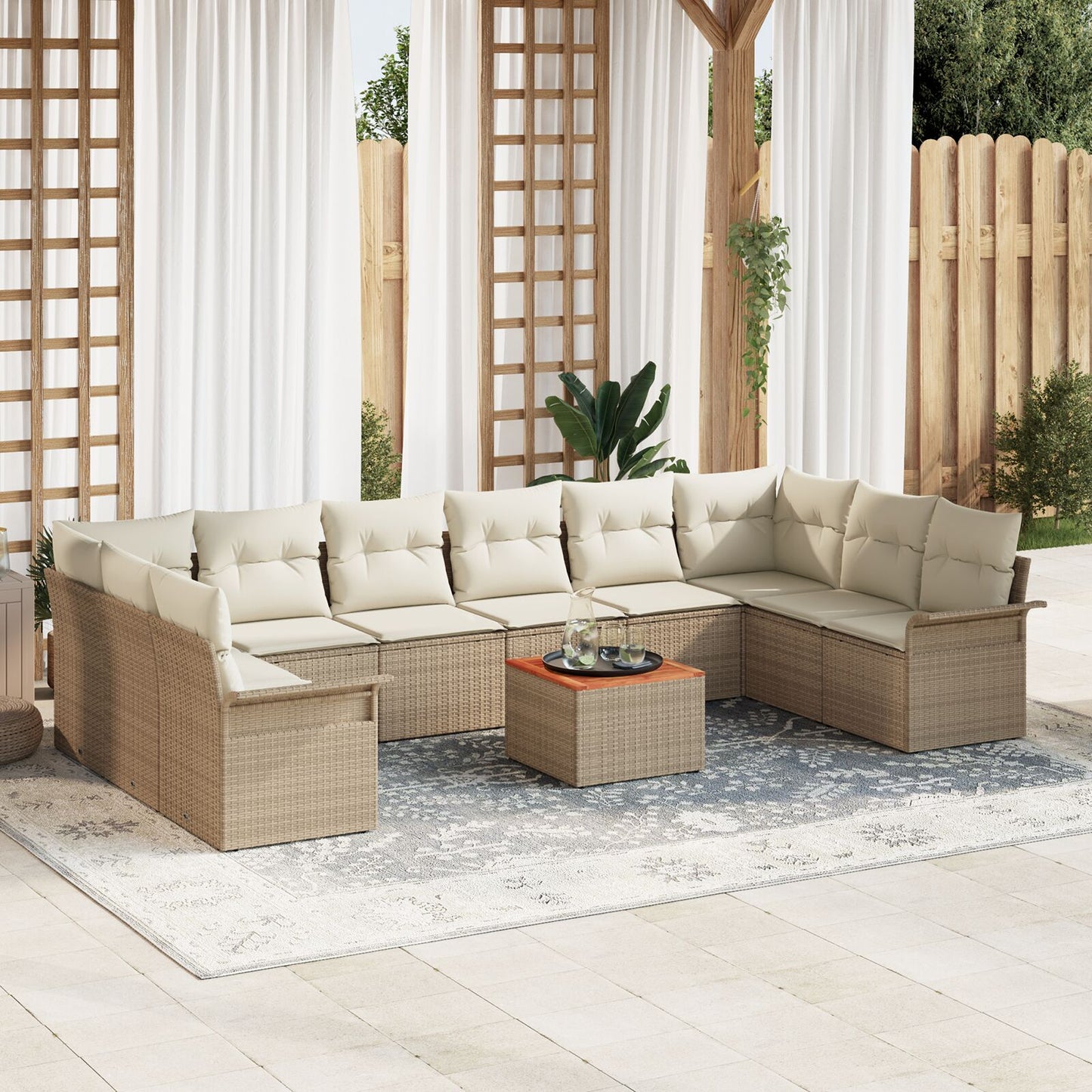 11-delars Trädgårdsoffa Set Med Kuddar Beige Poly Rattan Akacia