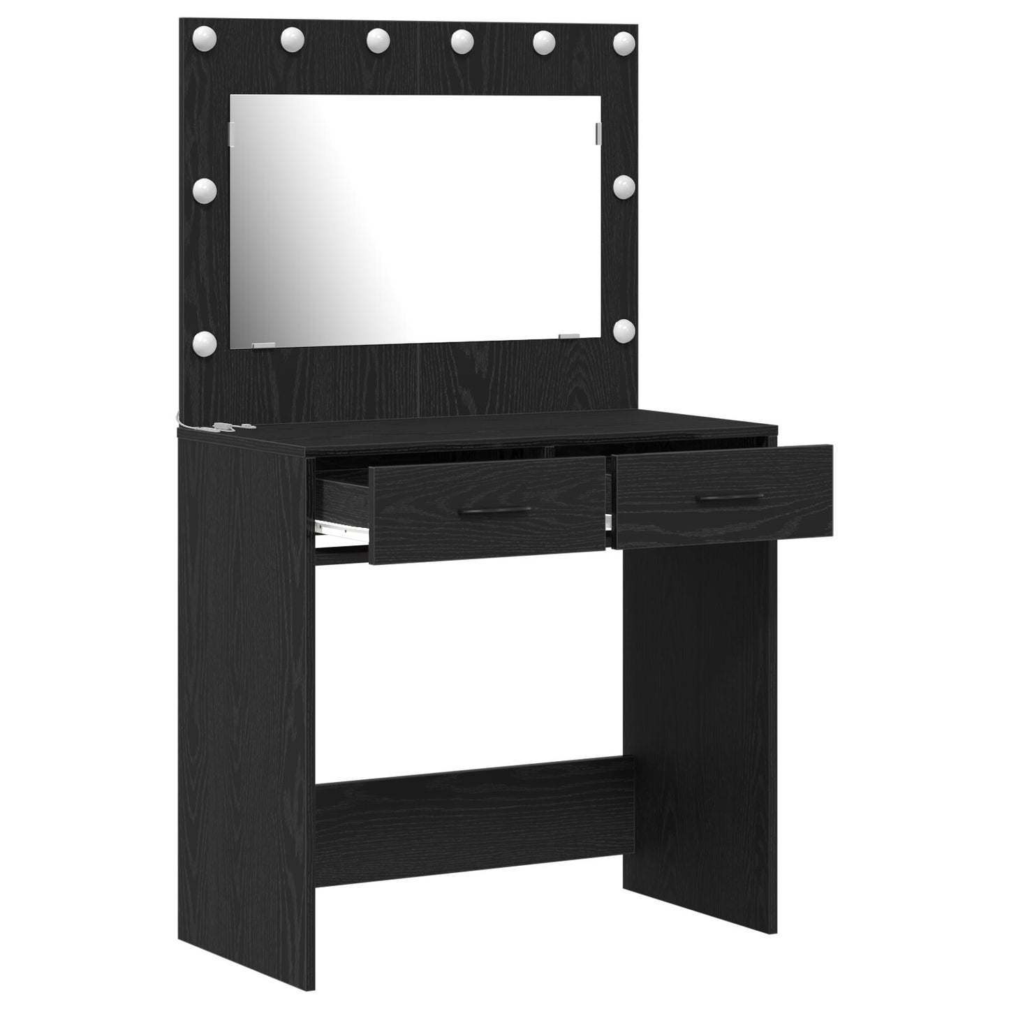 Sminkbord med LED-lampor, svart ek, 78,5x41x135 cm
