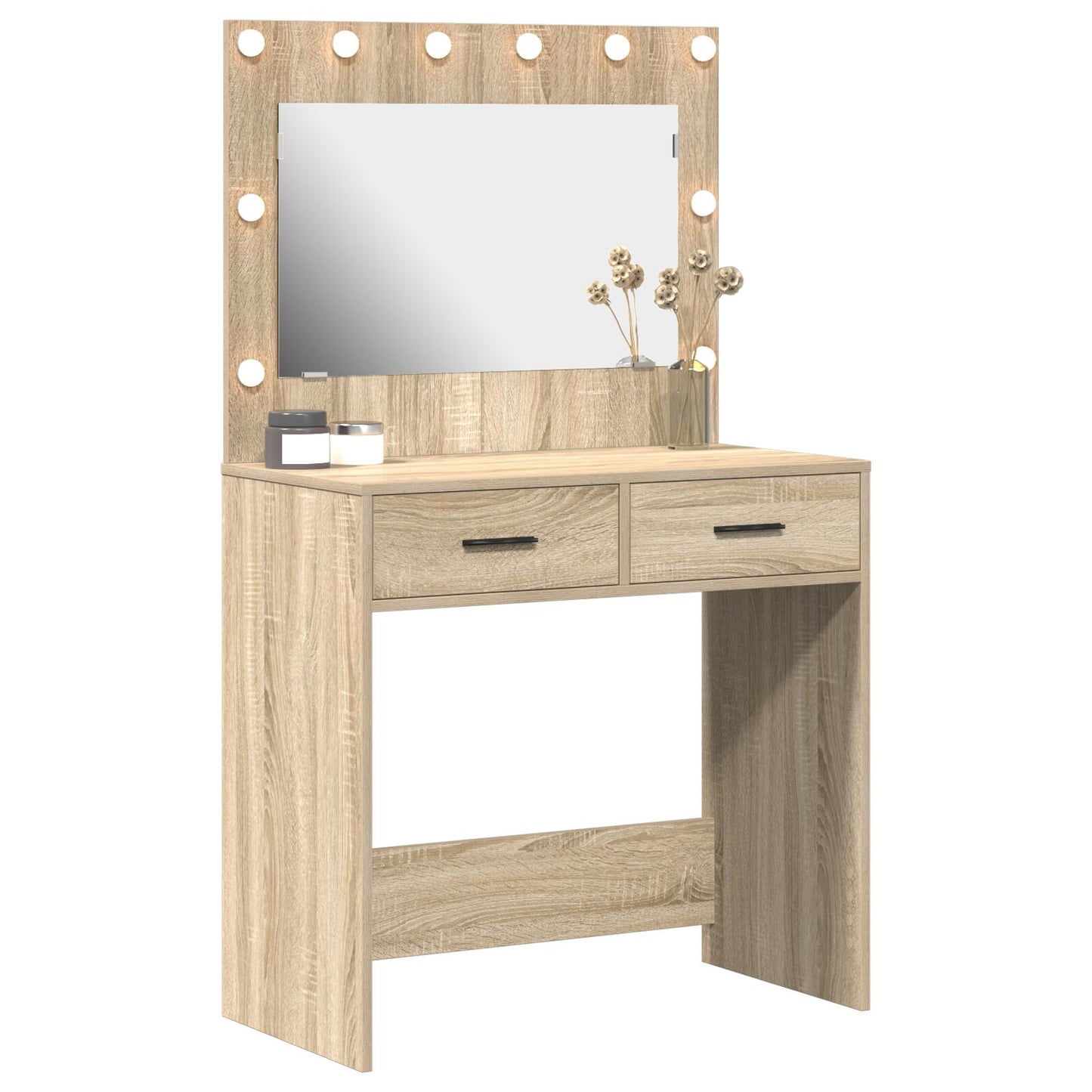 Sminkbord med LED-lampor Sonoma-ek 78,5x41x135 cm