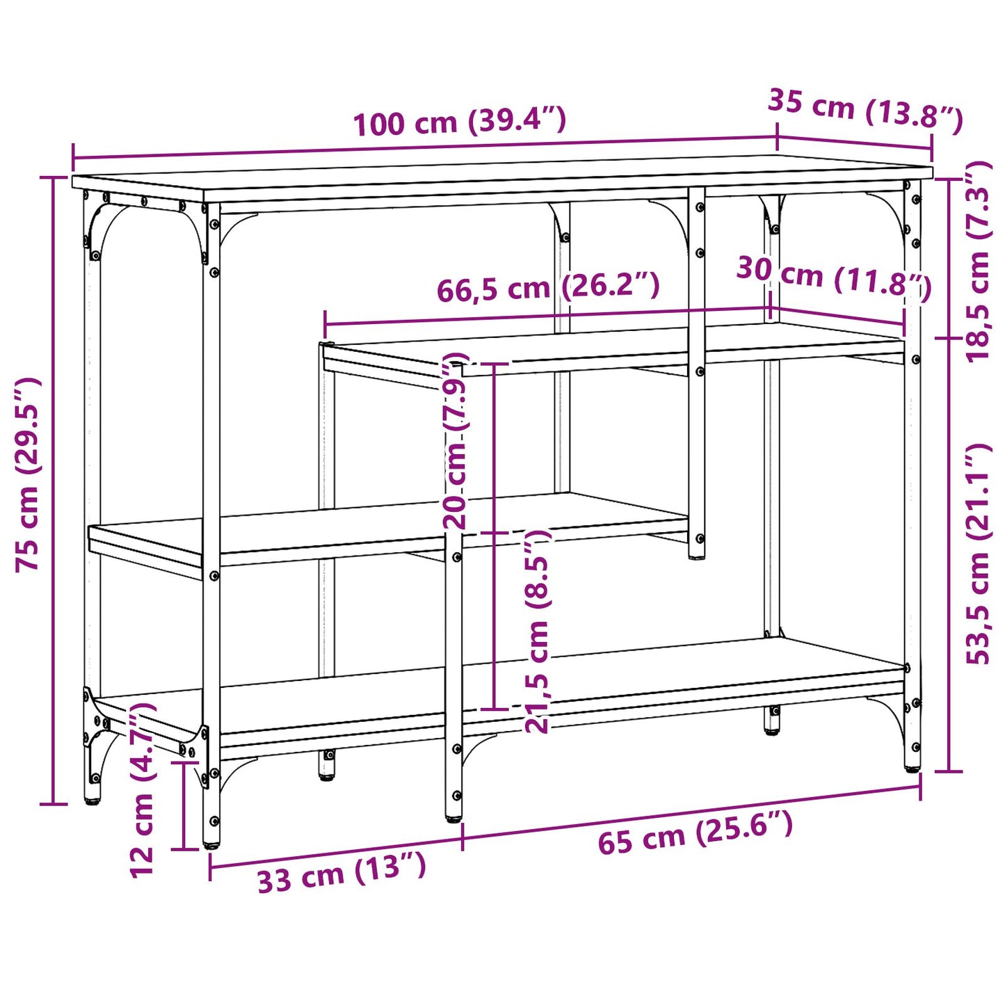 Konsolbord Artisan Ek 100x35x75 cm Konstruerat trä & Stål