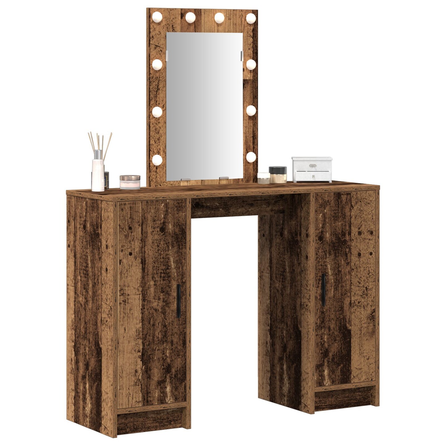 Sminkbord med LED-lampor Gamla Trä 102x33x135 cm