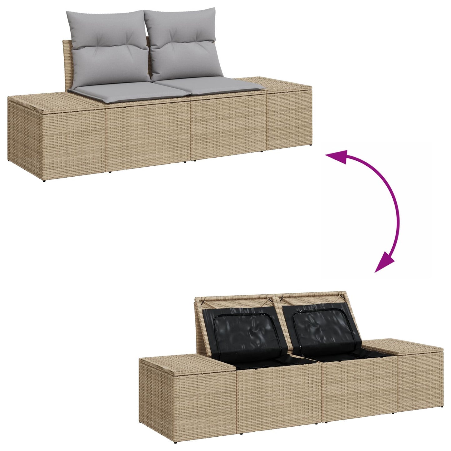 10-delat Trädgårdssoffset med kuddar Svart Poly Rattan