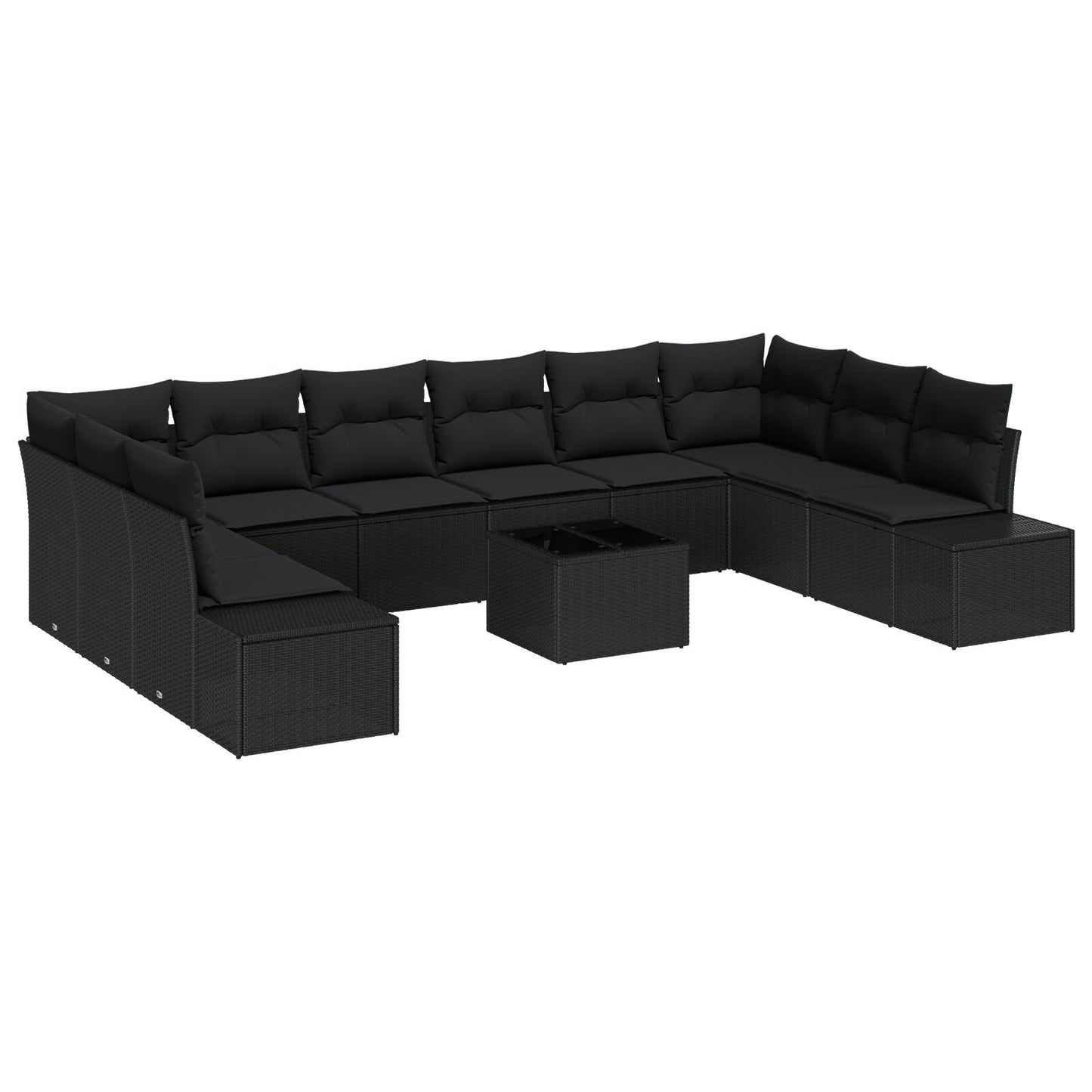 11-delad trädgårdsoff set med kuddar beige poly rattan