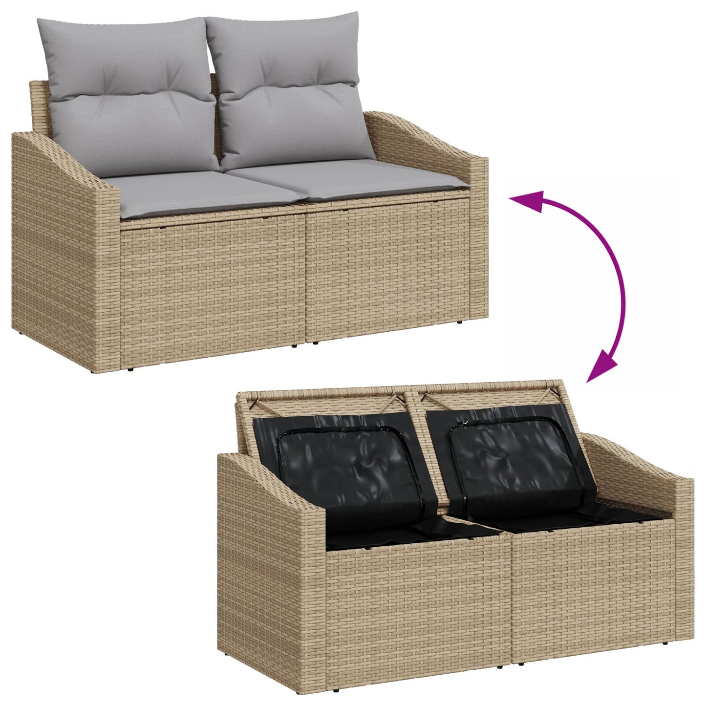 10-delars trädgårdsoffagrupp med kuddar beige poly rotting