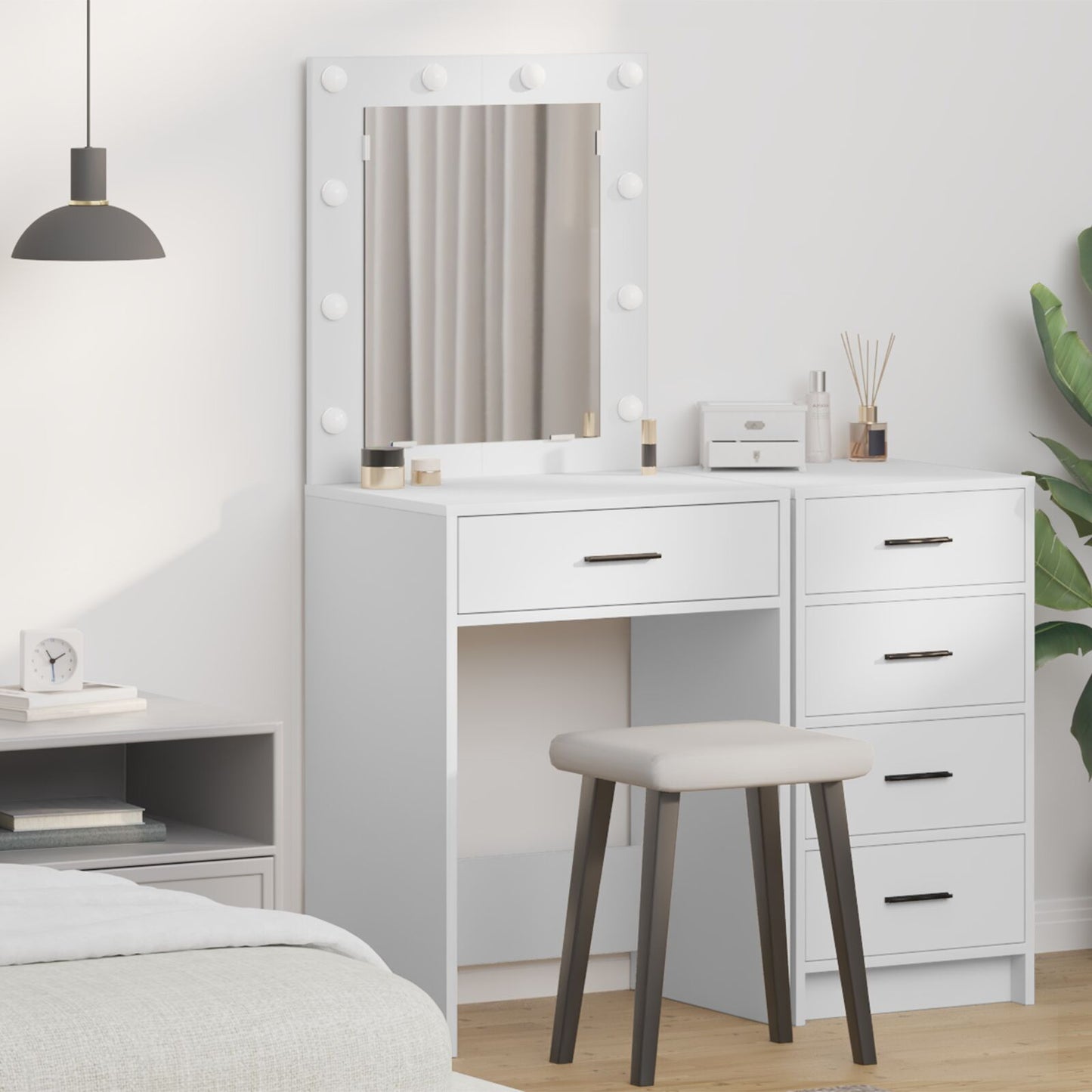 Sminkbord med LED-lampor Vitt 50x41x135 cm