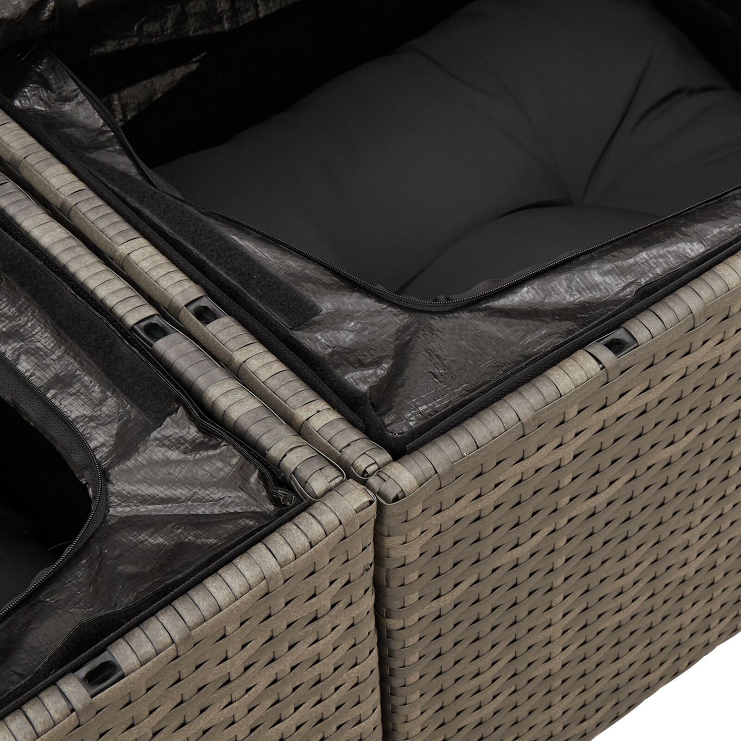 10 Delar Trädgårdsoff set med Kuddar Grå Poly Rattan