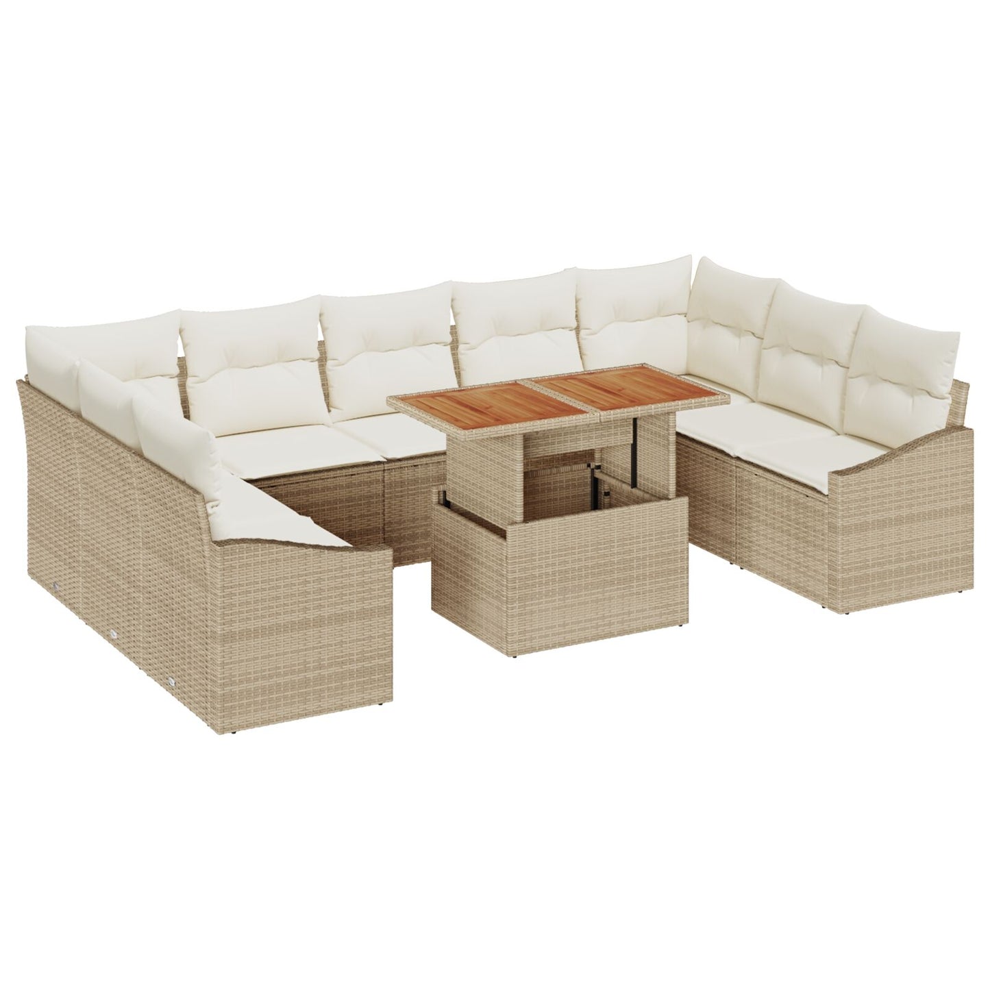 10-delars Trädgårds matsalsgrupp med kuddar Beige Poly Rattan Akacia