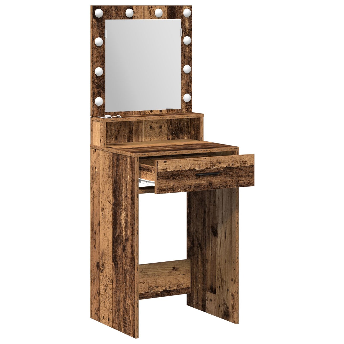Sminkbord med LED-lampor i gammalt trä 50x41x135 cm