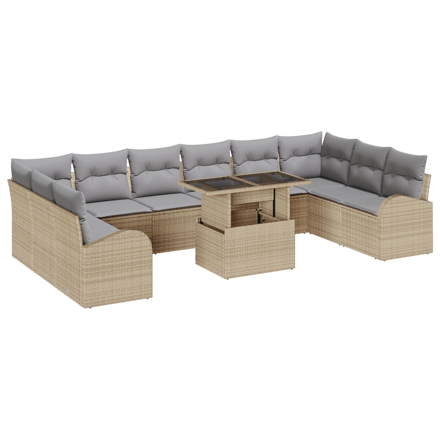 11-delars Trädgårdsoff set med kuddar Beige Poly Rattan