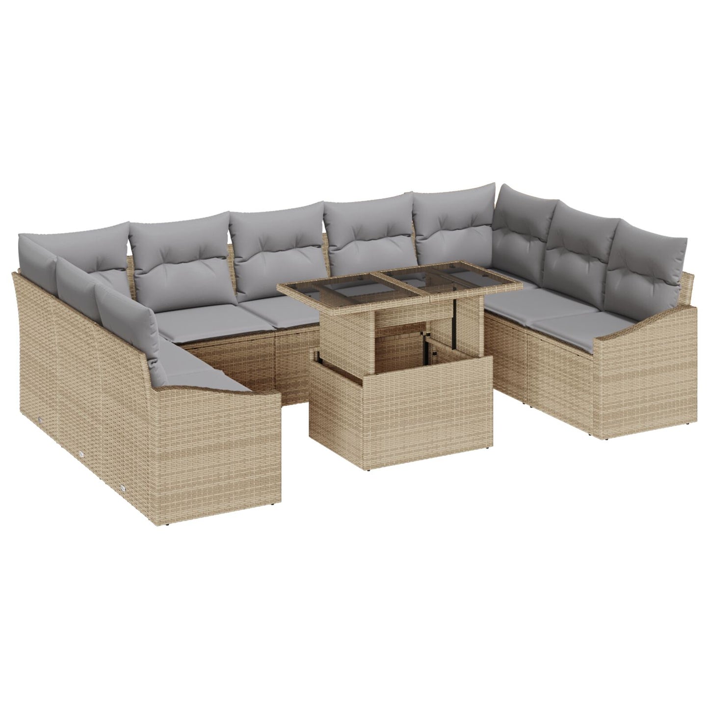 10-delars Trädgårdsoffagrupp med kuddar Beige Poly Rattan