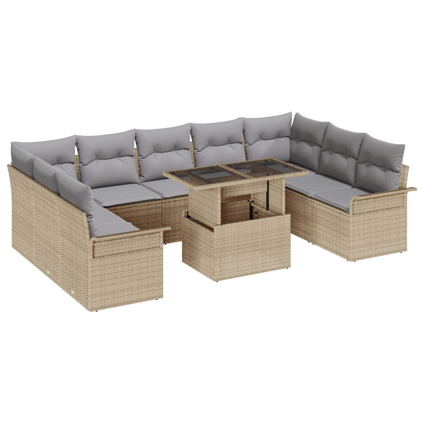 10 Delars Trädgårdsoffset med Kuddar Beige Poly Rattan