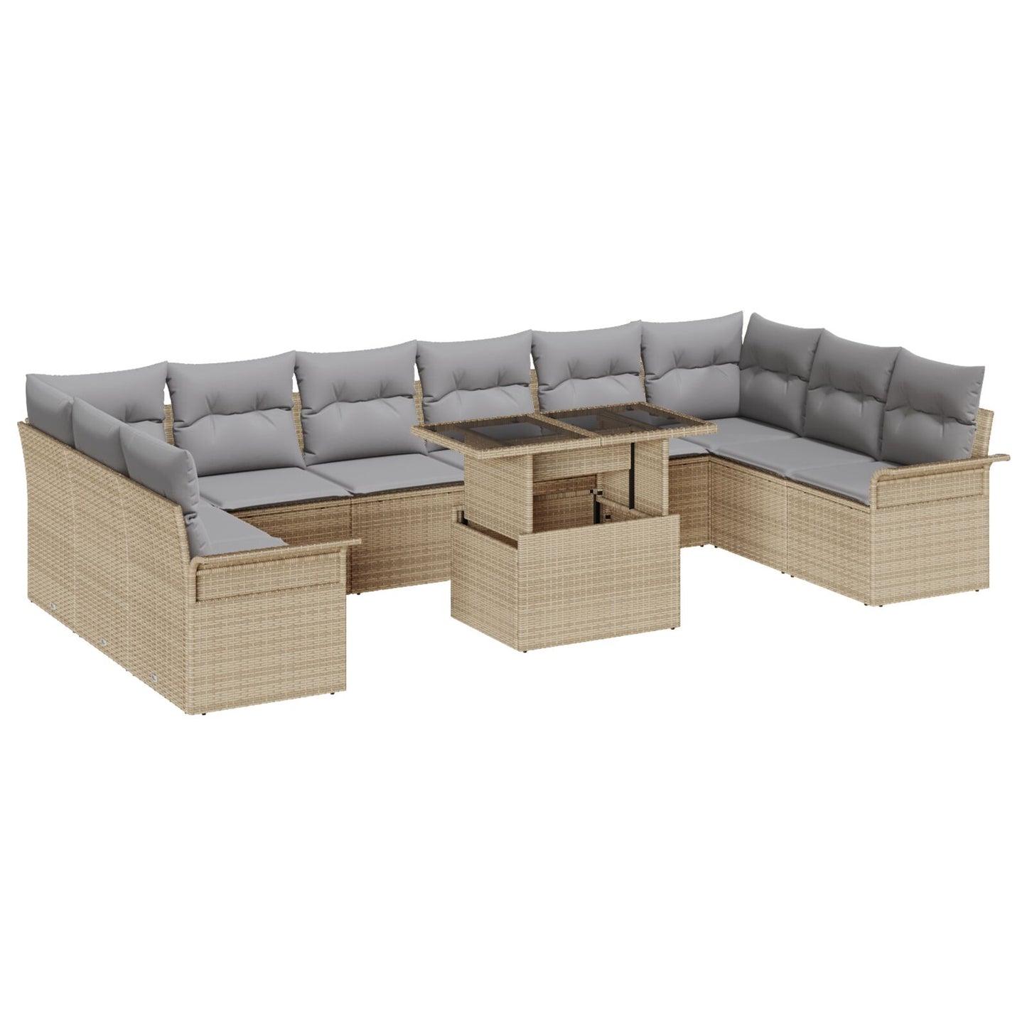 11 Delar Trädgårdsoffagruppe med Kuddar Beige Poly Rattan