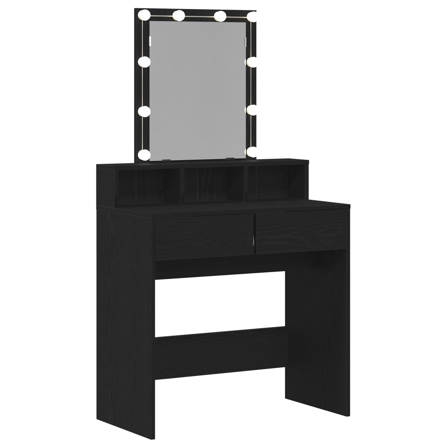 Sminkbord med Spegel och LED-lampor Svart Ek Konstruerat Trä