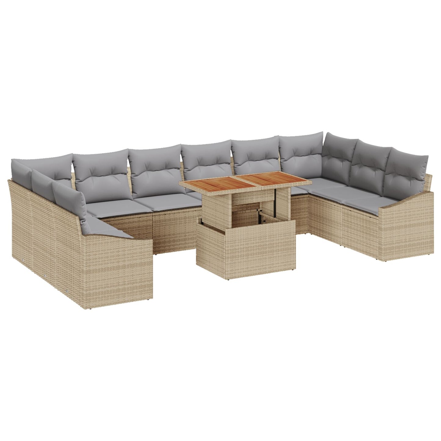 11 Delar Trädgårds Matsalsset med Kuddar Beige Poly Rattan Akacia