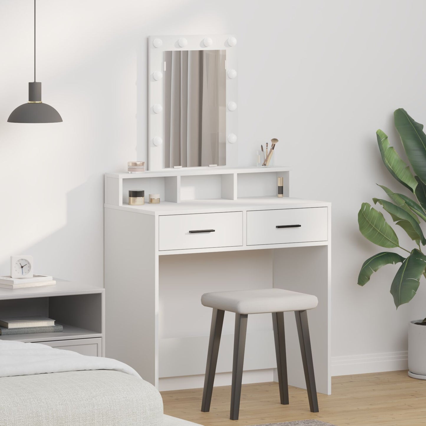 Sminkbord med LED-lampor Vit 79x41x140 cm