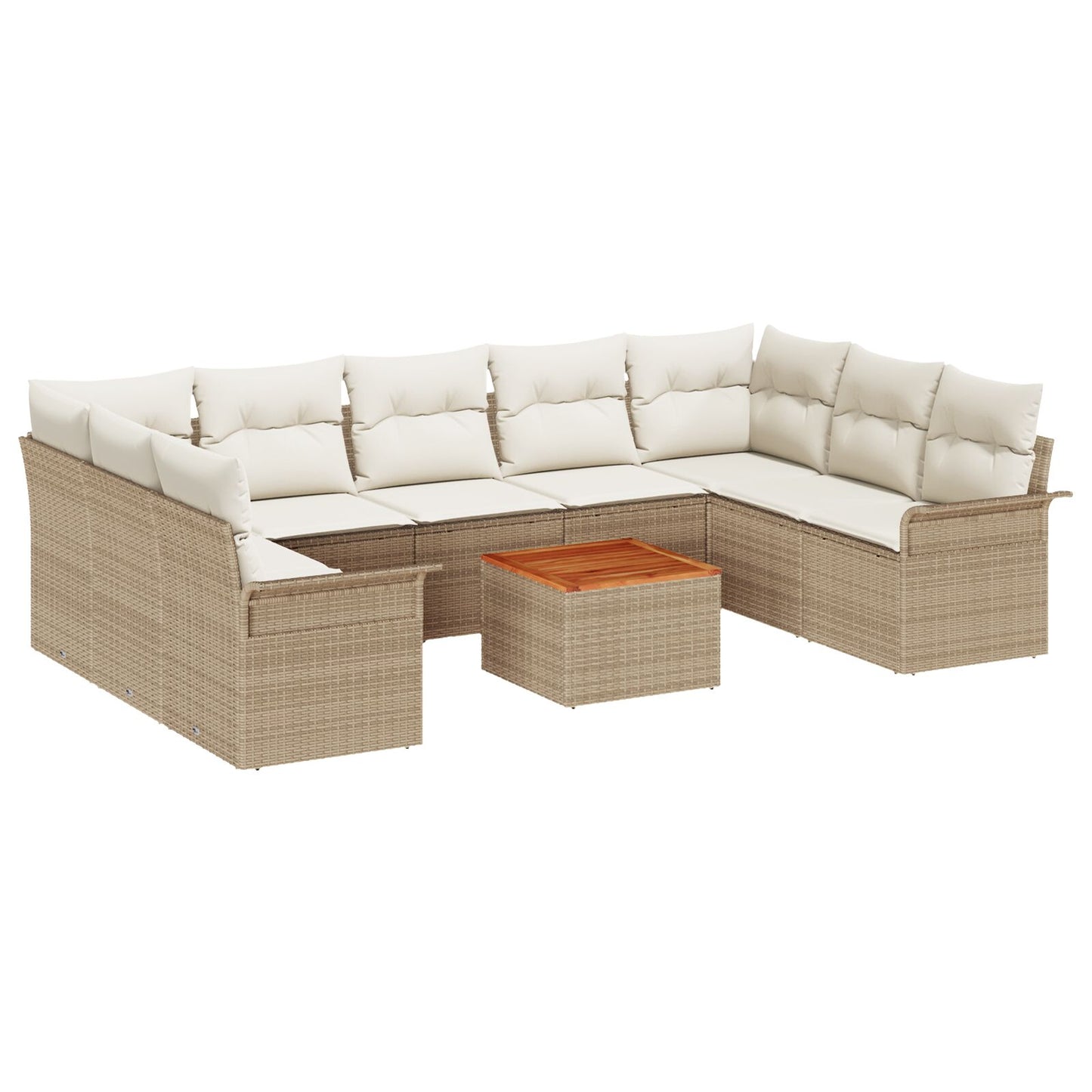10-delat trädgårdsoff-set med kuddar beige poly rattan akacia