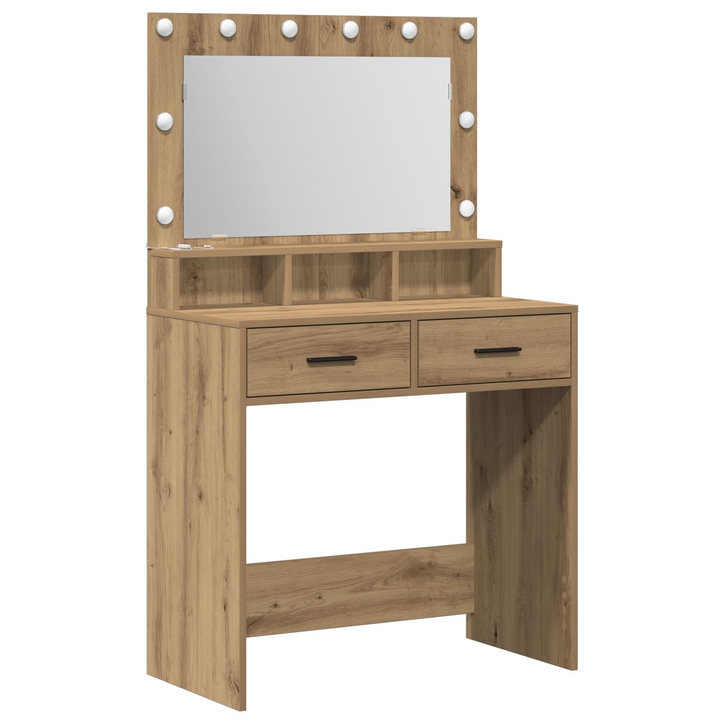 Sminkbord med LED-lampor i Artisan Ek, 79x41x135 cm